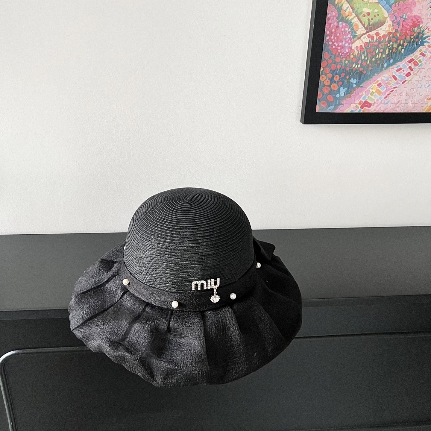 💛配防尘袋【MIUMIU缪缪】2025新款欧根纱款珍珠重工渔夫帽独特设计～日系简约的一款