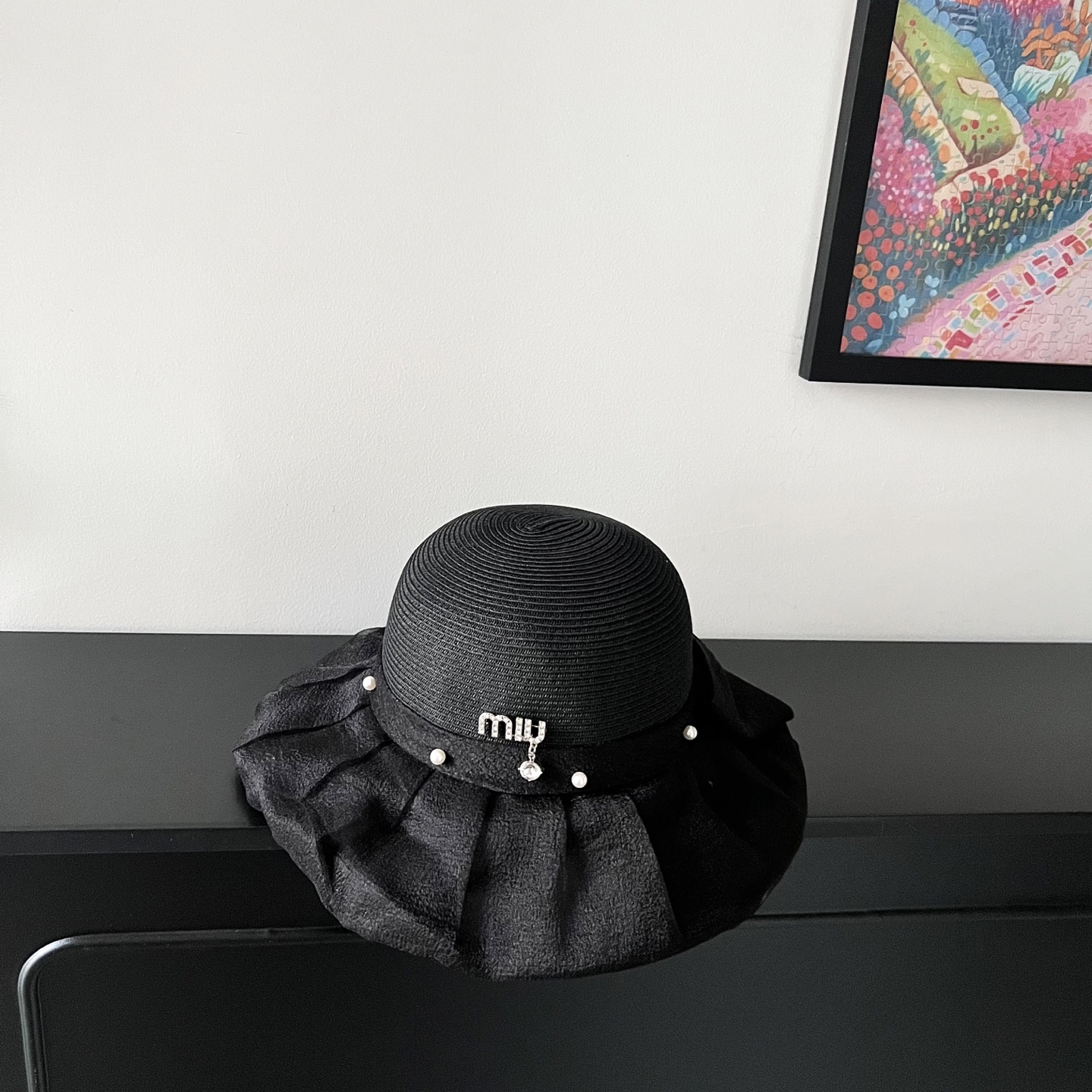 💛配防尘袋【MIUMIU缪缪】2025新款欧根纱款珍珠重工渔夫帽独特设计～日系简约的一款