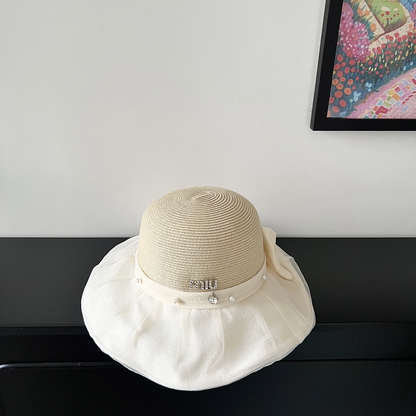 💛配防尘袋【MIUMIU缪缪】2025新款欧根纱款珍珠重工渔夫帽独特设计～日系简约的一款