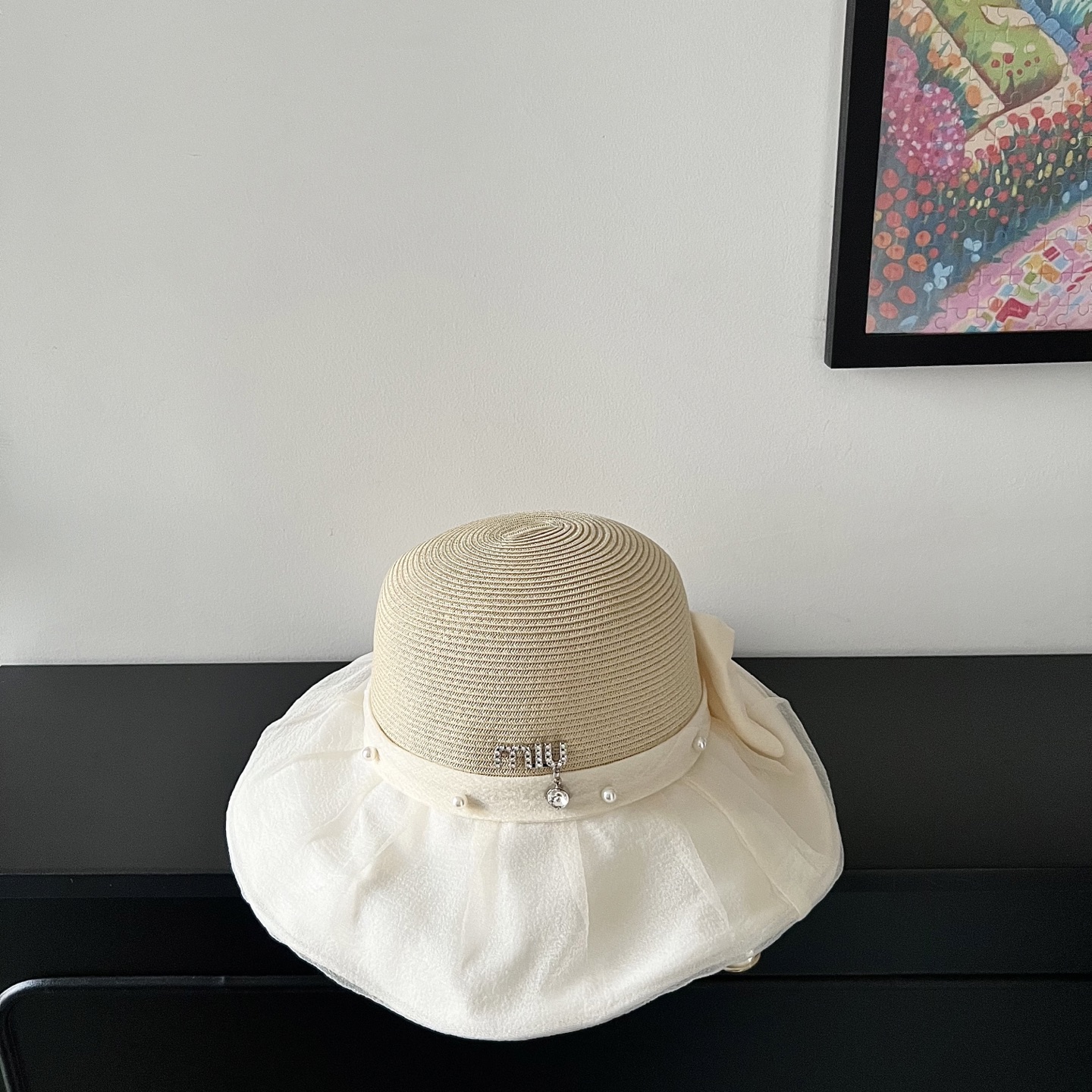 💛配防尘袋【MIUMIU缪缪】2025新款欧根纱款珍珠重工渔夫帽独特设计～日系简约的一款