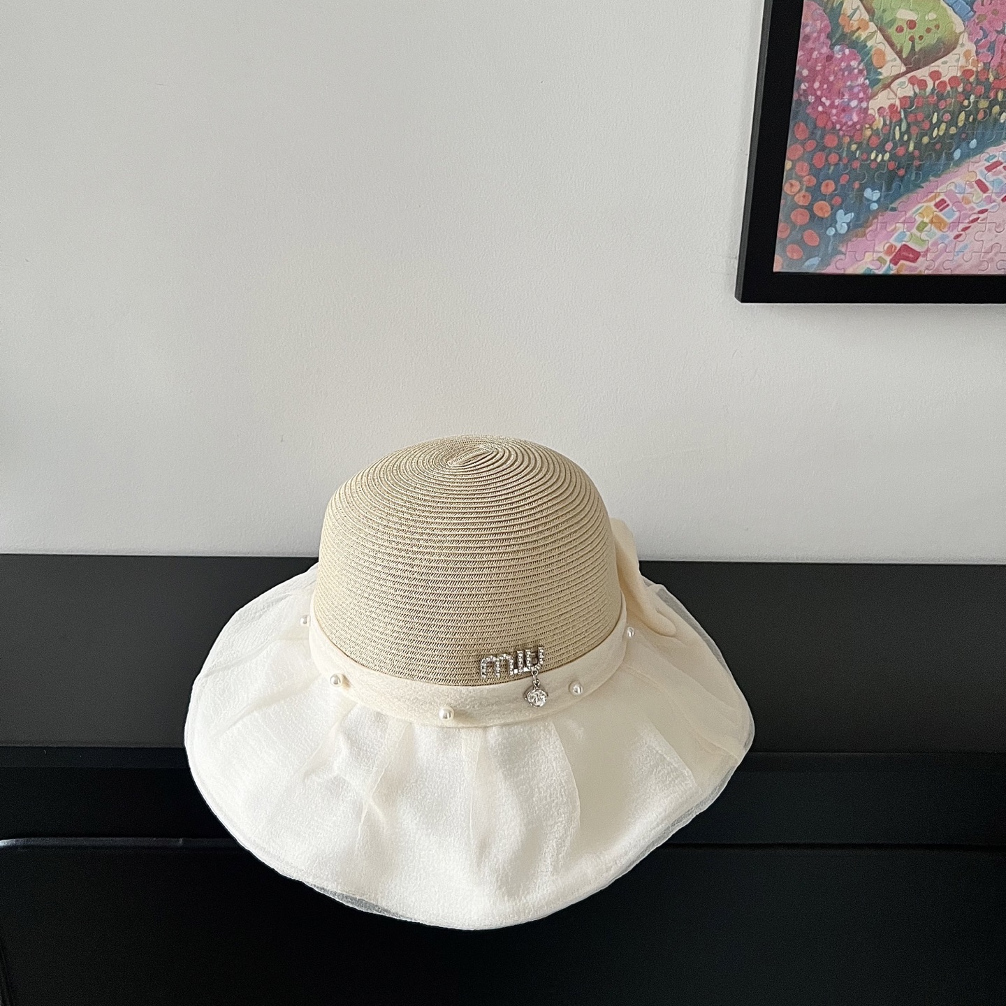 💛配防尘袋【MIUMIU缪缪】2025新款欧根纱款珍珠重工渔夫帽独特设计～日系简约的一款