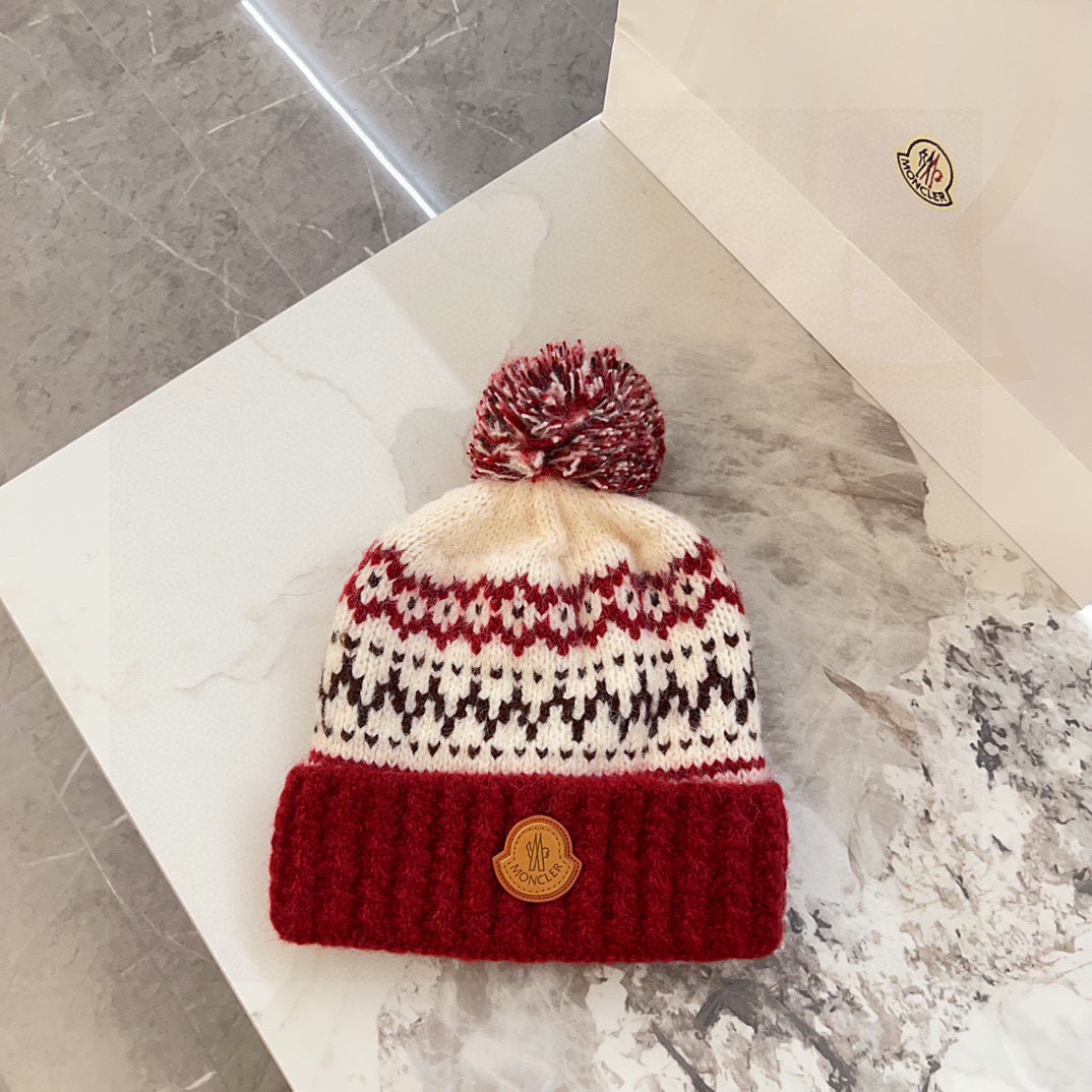 💛配防尘袋【MONCLER蒙口】2025秋冬新款森系纹路加绒针织毛球毛线帽，保暖时尚～秋冬穿搭必备
