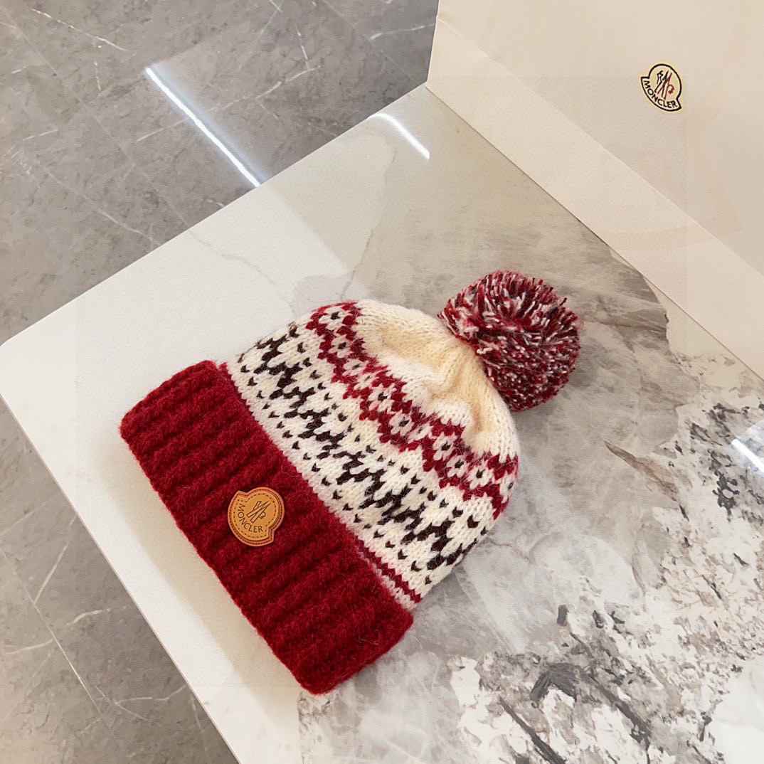 💛配防尘袋【MONCLER蒙口】2025秋冬新款森系纹路加绒针织毛球毛线帽，保暖时尚～秋冬穿搭必备
