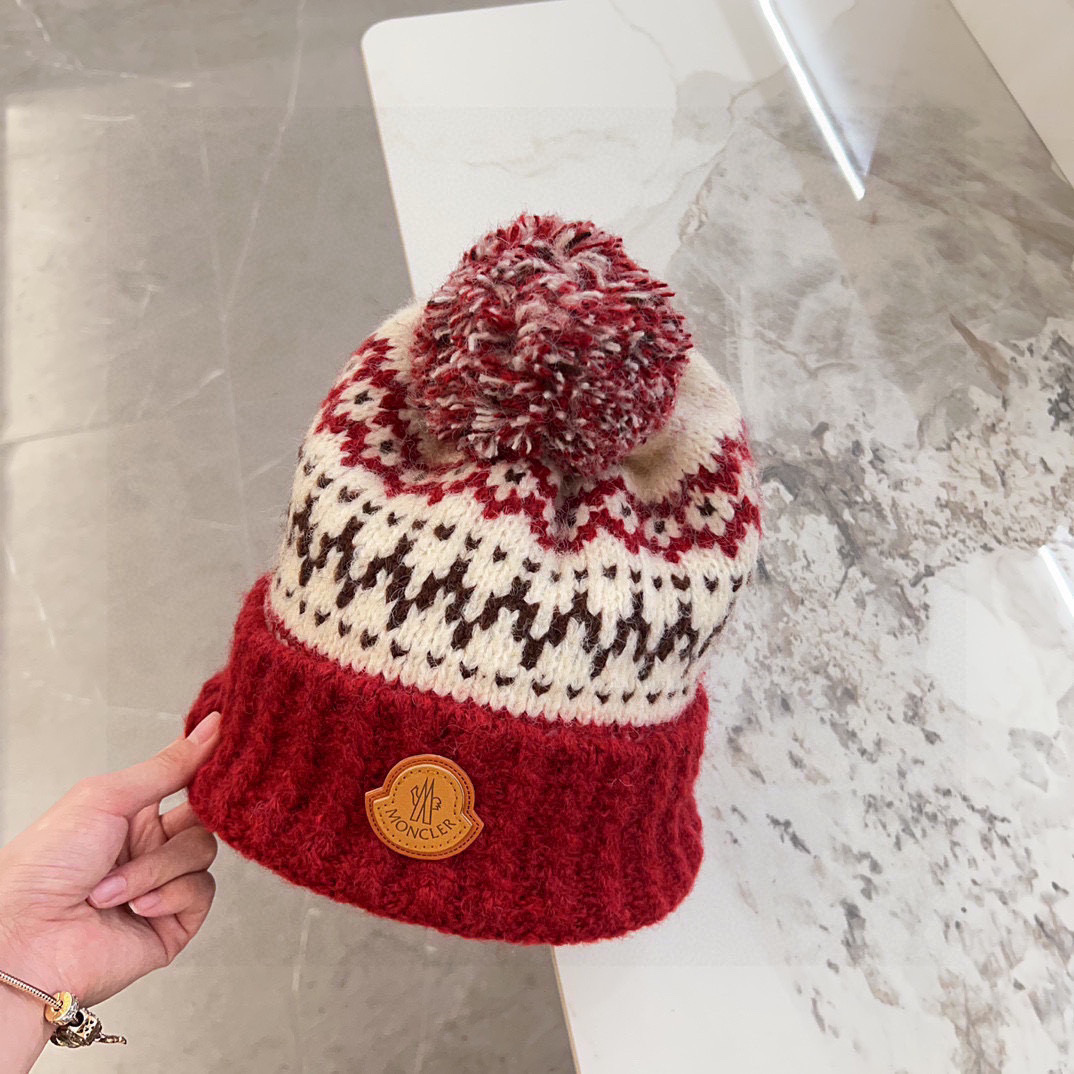 💛配防尘袋【MONCLER蒙口】2025秋冬新款森系纹路加绒针织毛球毛线帽，保暖时尚～秋冬穿搭必备