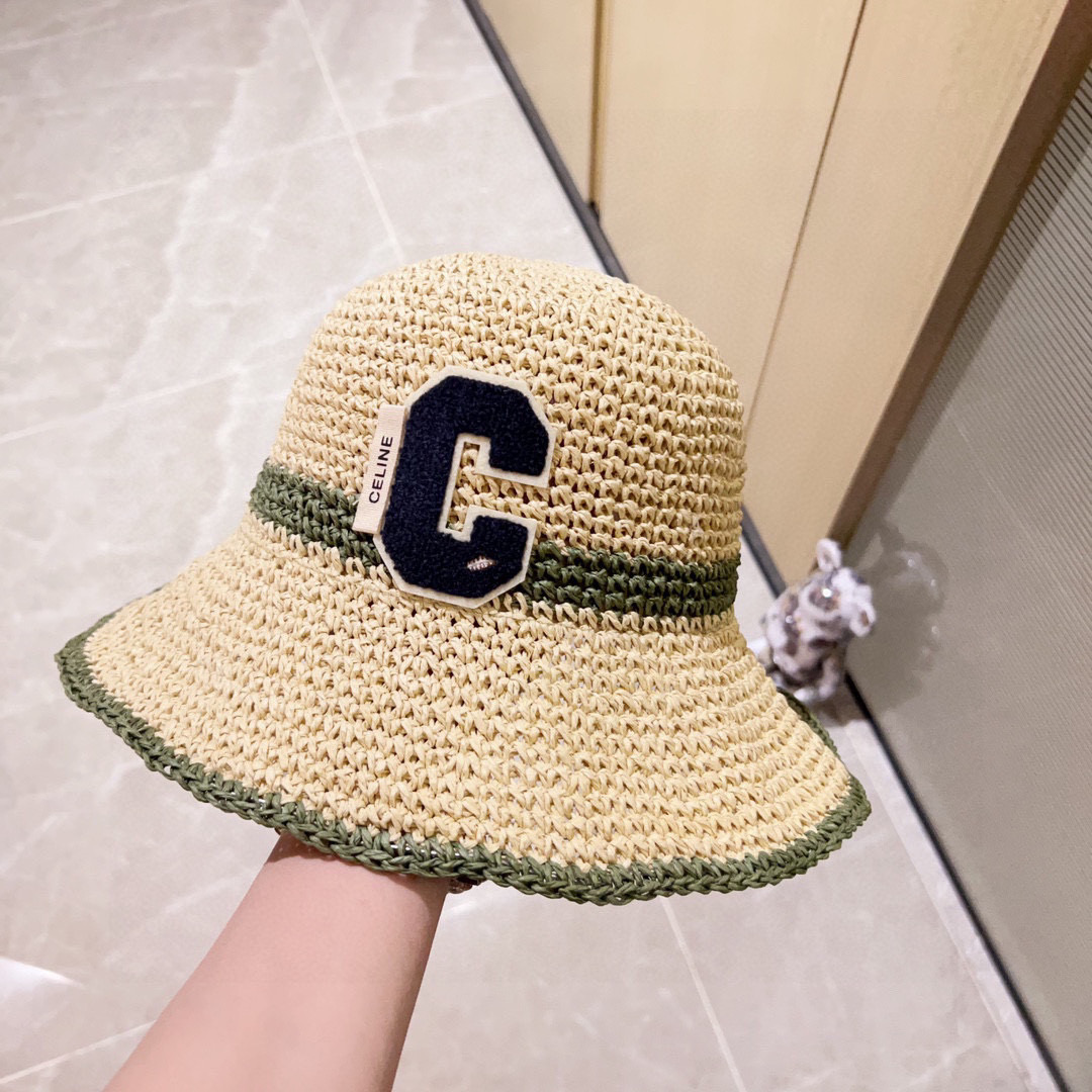 💛配防尘袋【CELINE赛琳】2026新款草编拼色折叠款渔夫帽草帽，度假款超好搭配，赶紧入手！