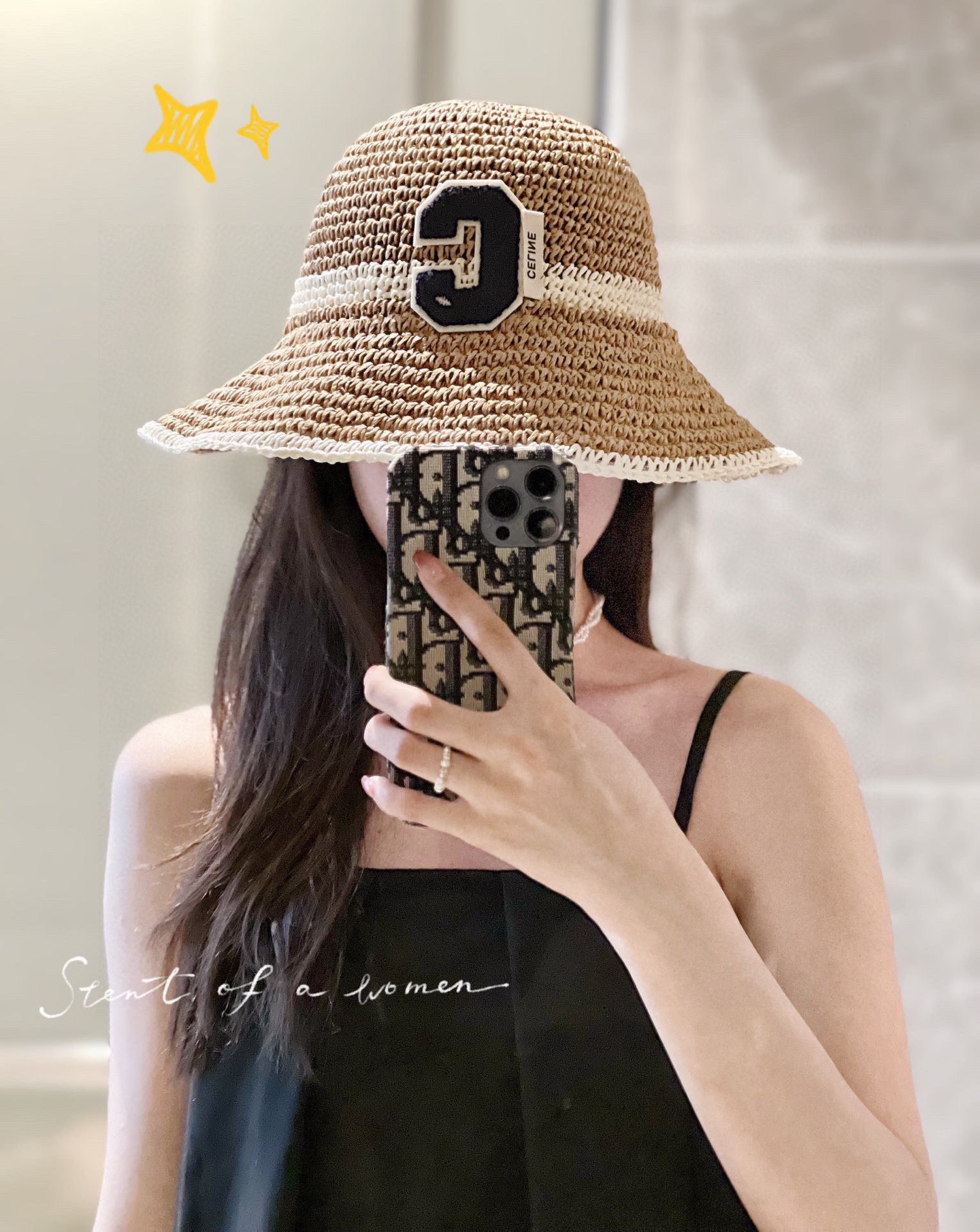 💛配防尘袋【CELINE赛琳】2026新款草编拼色折叠款渔夫帽草帽，度假款超好搭配，赶紧入手！