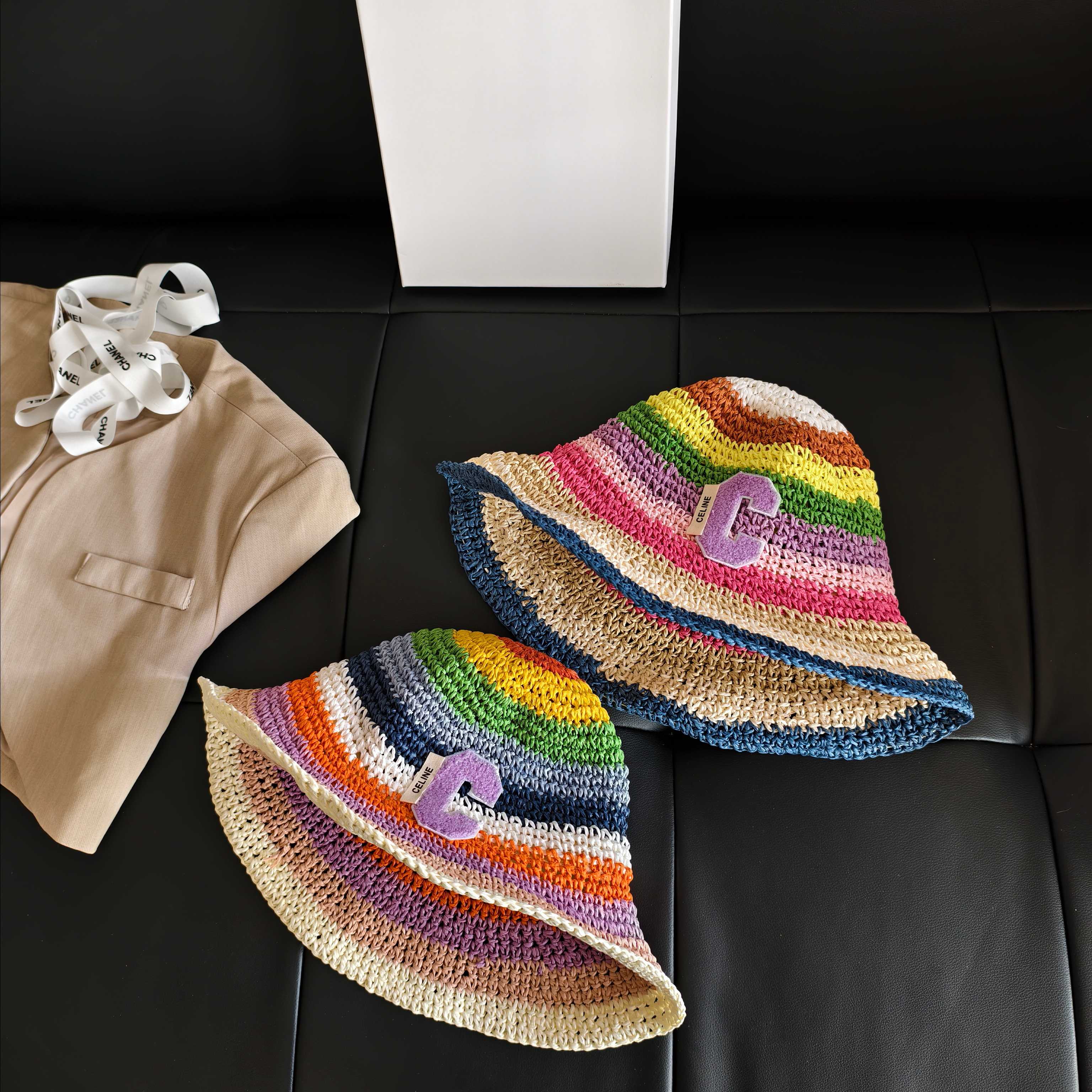 💛配防尘袋【Celine赛琳】2026新款彩虹拼色编织款渔夫帽，🔆百搭日常款～休闲出街#
