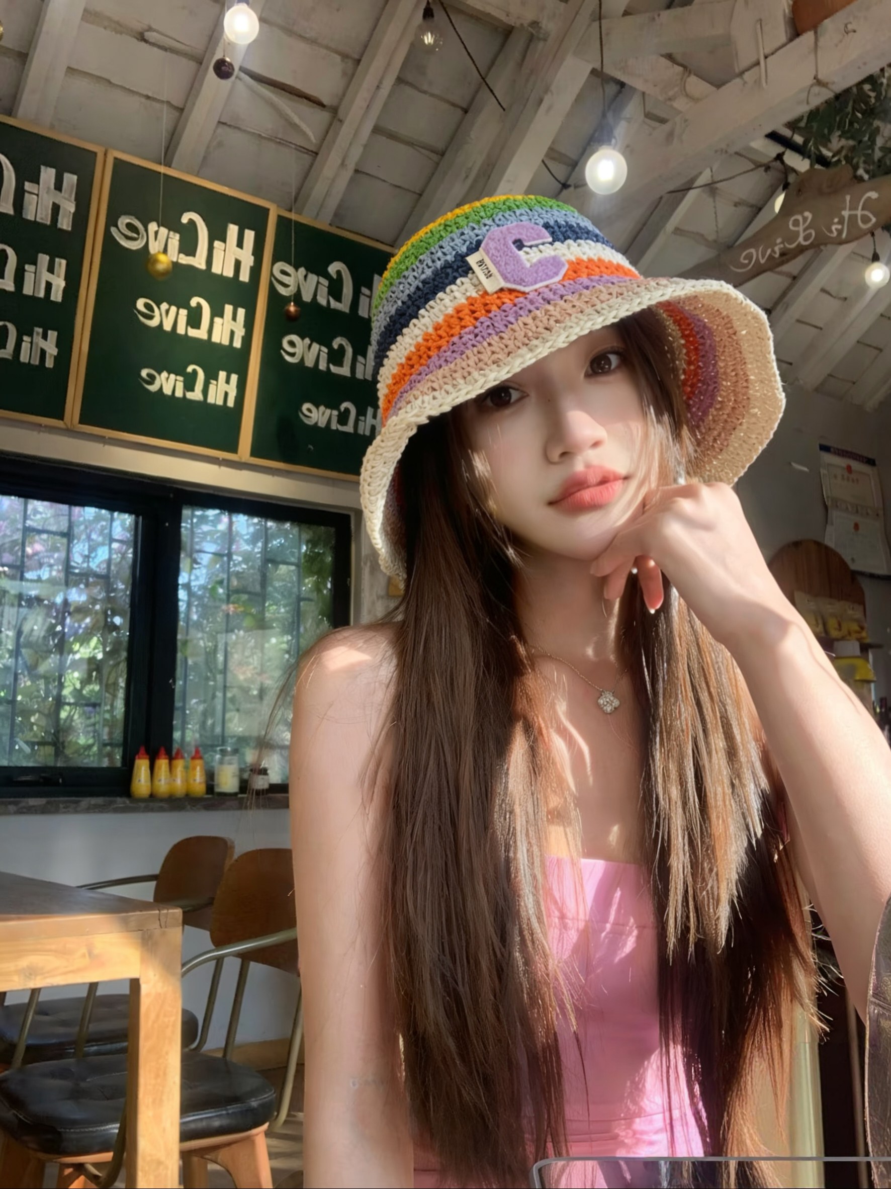 💛配防尘袋【Celine赛琳】2026新款彩虹拼色编织款渔夫帽，🔆百搭日常款～休闲出街#