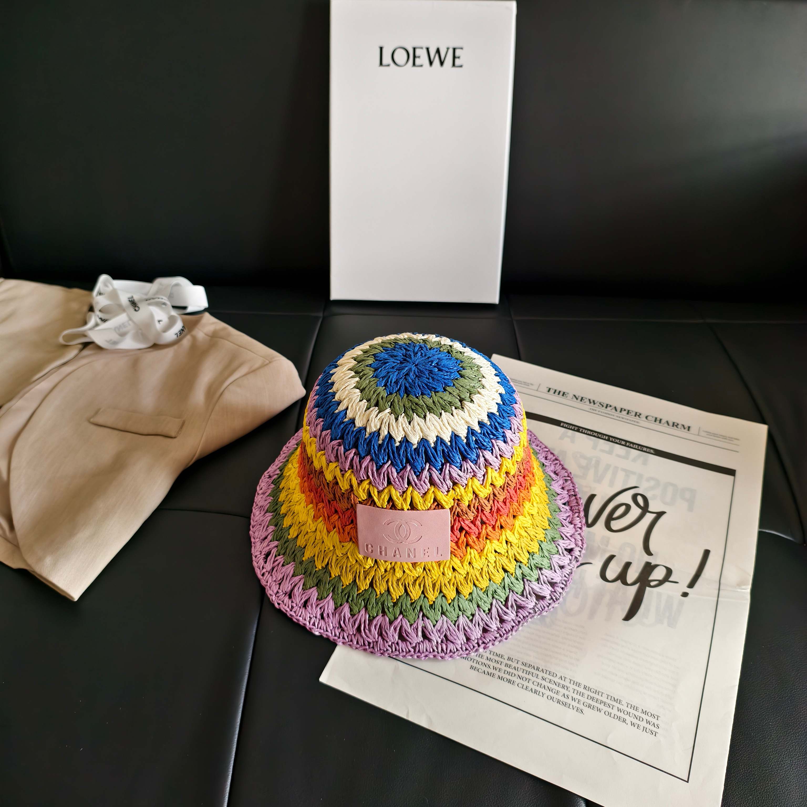 💛配防尘袋【Chanel香奈儿】2026新款彩虹拼色编织款渔夫帽，🔆百搭日常款～休闲出街#