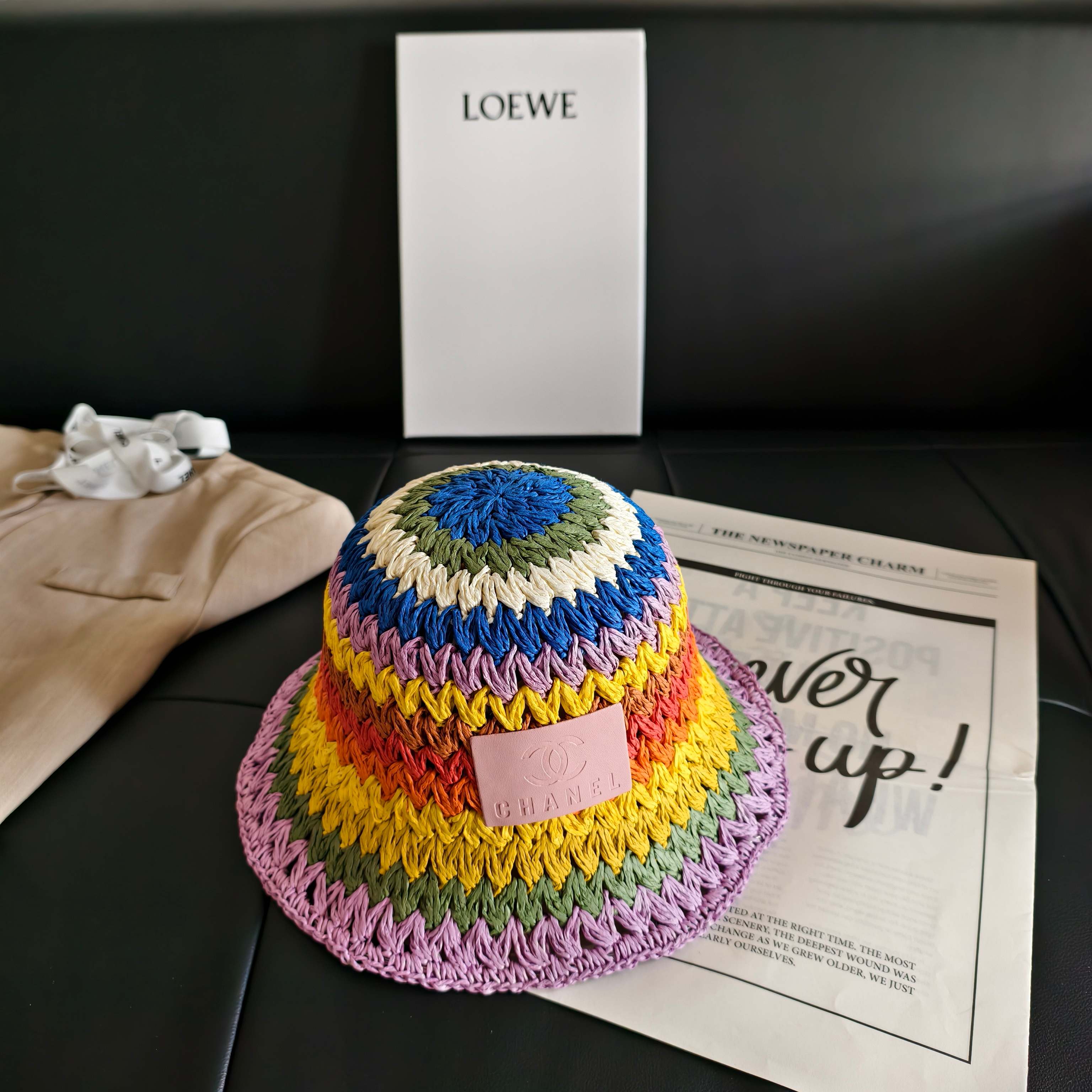 💛配防尘袋【Chanel香奈儿】2026新款彩虹拼色编织款渔夫帽，🔆百搭日常款～休闲出街#