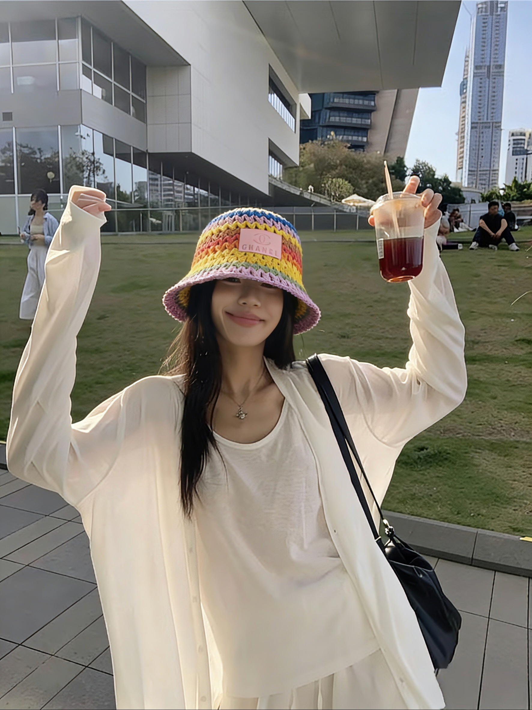 💛配防尘袋【Chanel香奈儿】2026新款彩虹拼色编织款渔夫帽，🔆百搭日常款～休闲出街#
