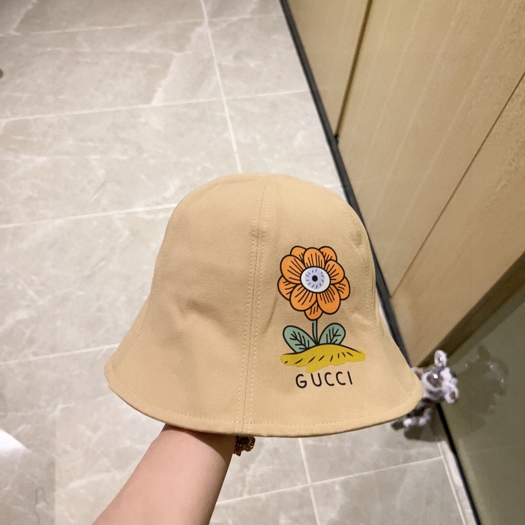 💛配防尘袋. 【Gucci古驰】2026春夏新款圆顶小花爆款渔夫帽，小桶帽超好搭配，出街度假首选