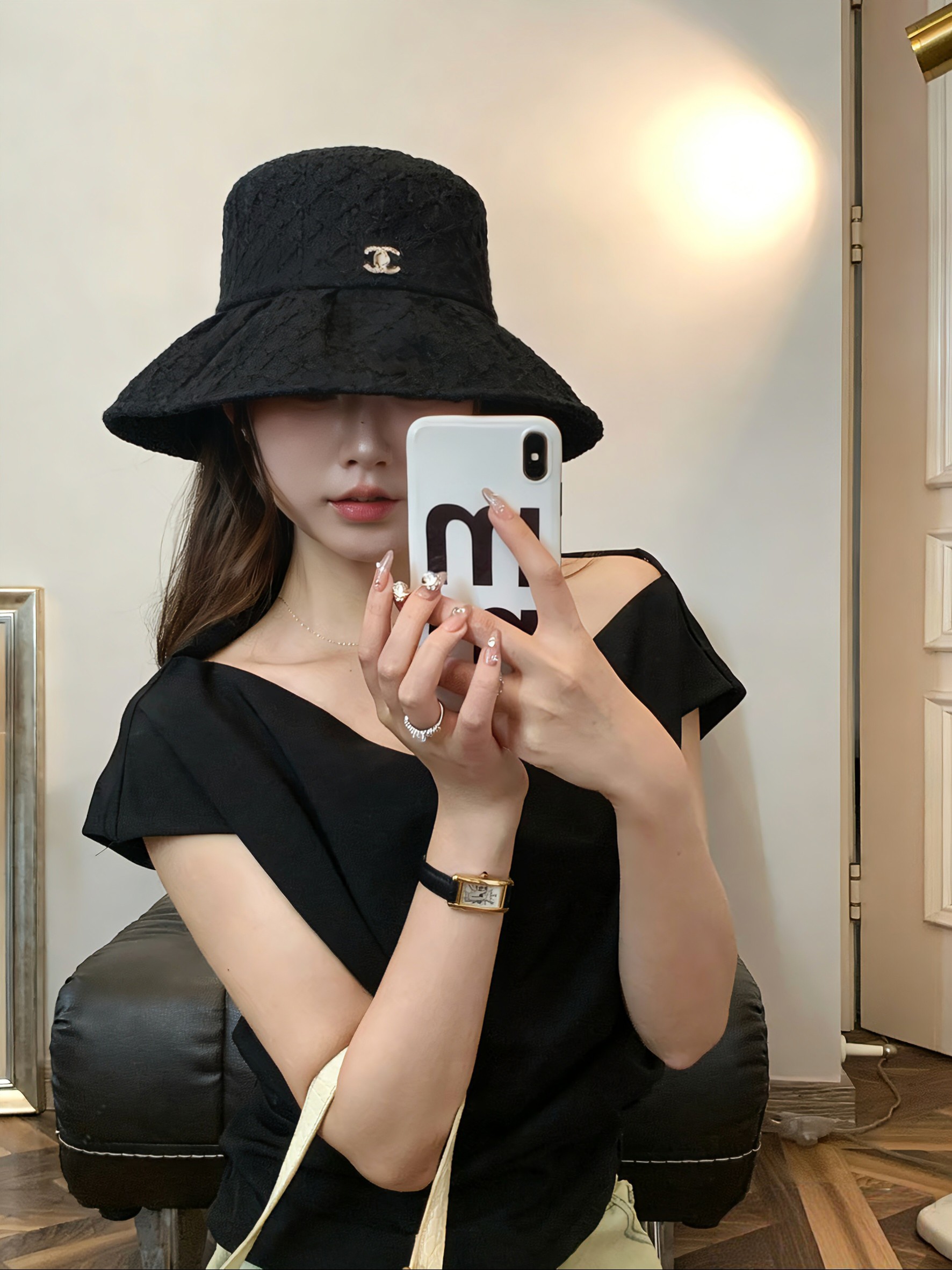 💛配防尘袋【Chanel香奈儿】2026春夏新款大沿蕾丝小香风重工款渔夫帽，独特设计～复古文艺的一款