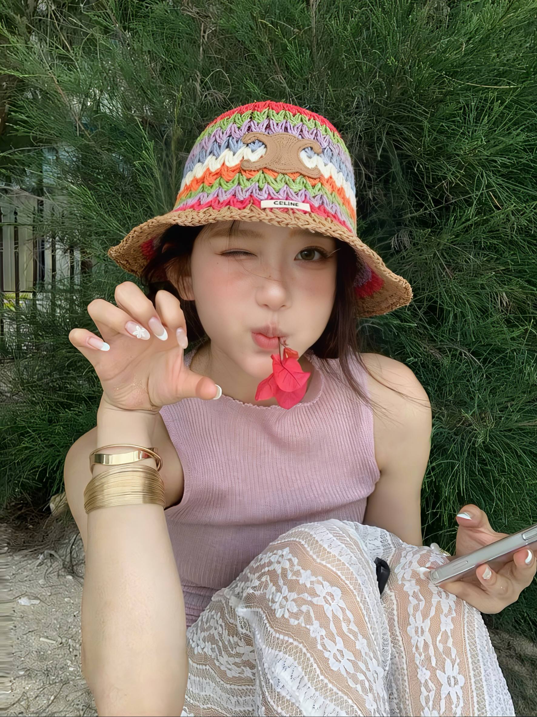 💛配防尘袋【CELINE赛琳】2026春夏新款草编彩虹日常简约款渔夫帽，独特设计～复古文艺的一款