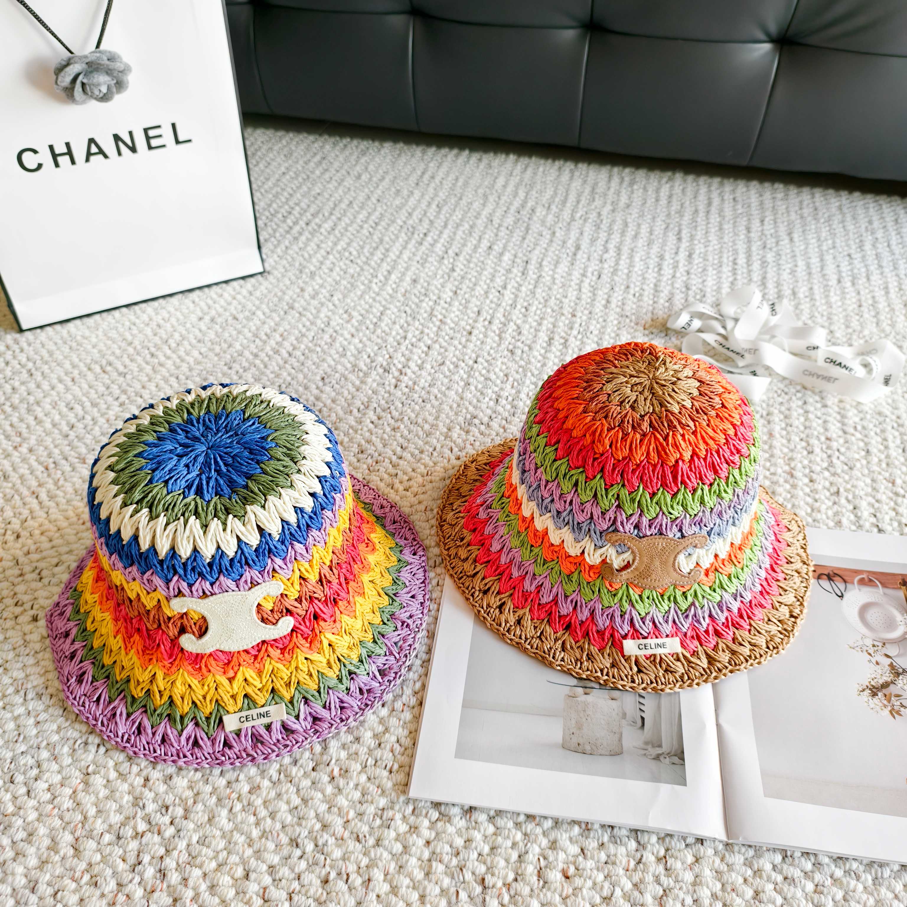 💛配防尘袋【CELINE赛琳】2026春夏新款草编彩虹日常简约款渔夫帽，独特设计～复古文艺的一款