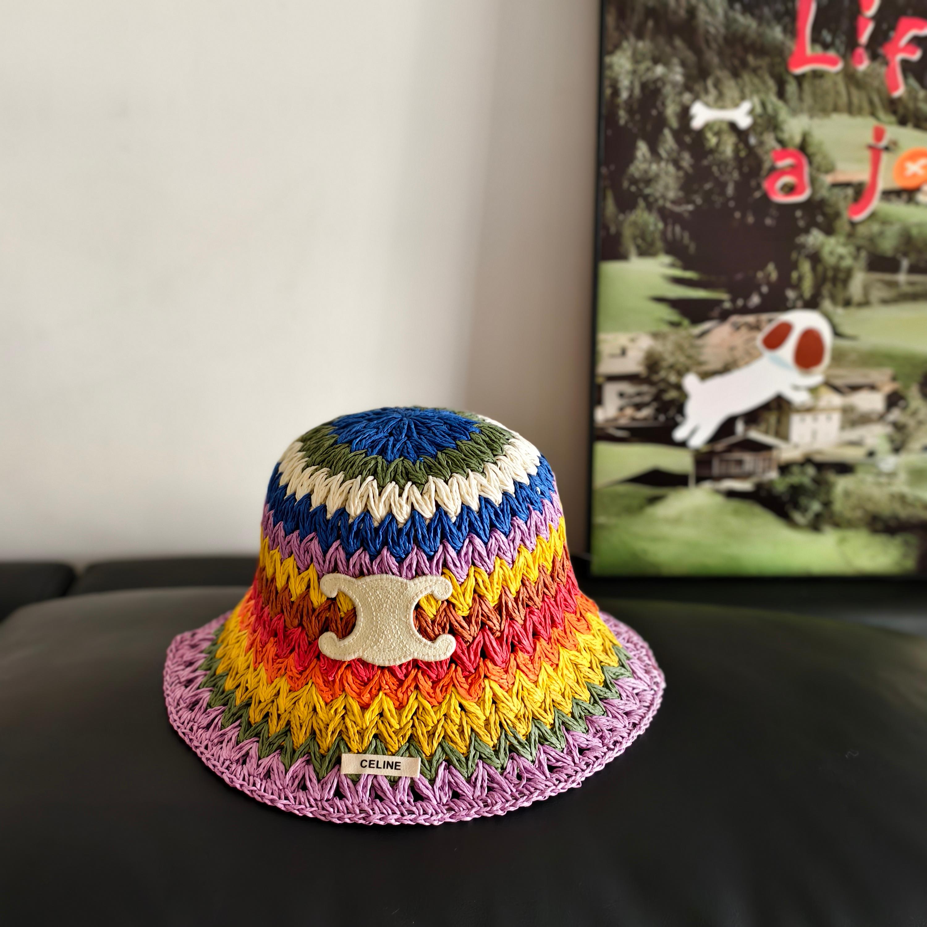 💛配防尘袋【CELINE赛琳】2026春夏新款草编彩虹日常简约款渔夫帽，独特设计～复古文艺的一款