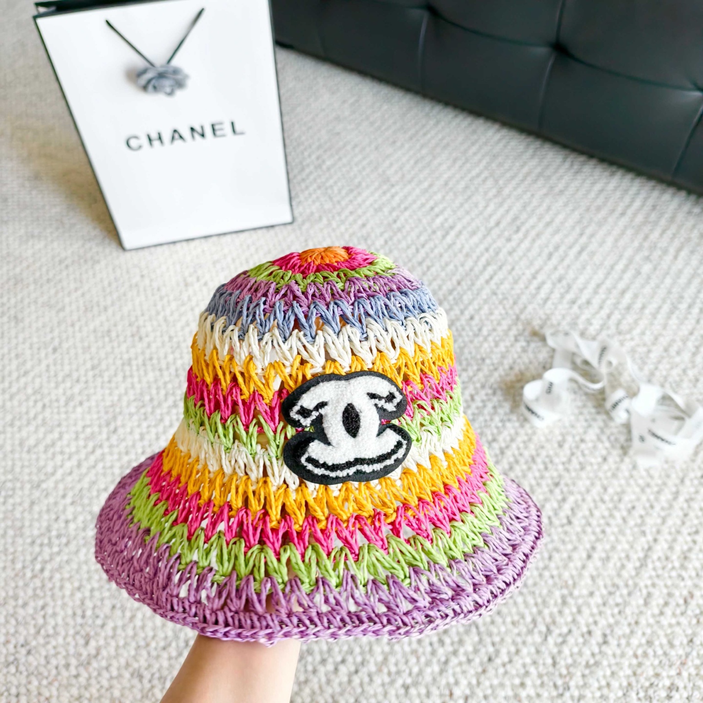💛配防尘袋【Chanel香奈儿】2026新款彩虹拼色编织款渔夫帽，🔆百搭日常款～休闲出街#