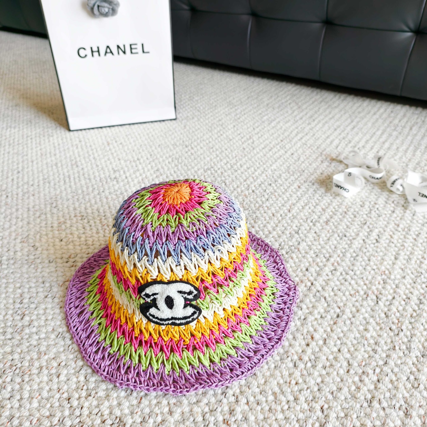 💛配防尘袋【Chanel香奈儿】2026新款彩虹拼色编织款渔夫帽，🔆百搭日常款～休闲出街#