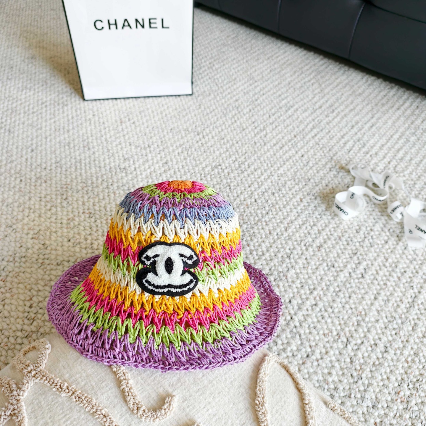 💛配防尘袋【Chanel香奈儿】2026新款彩虹拼色编织款渔夫帽，🔆百搭日常款～休闲出街#