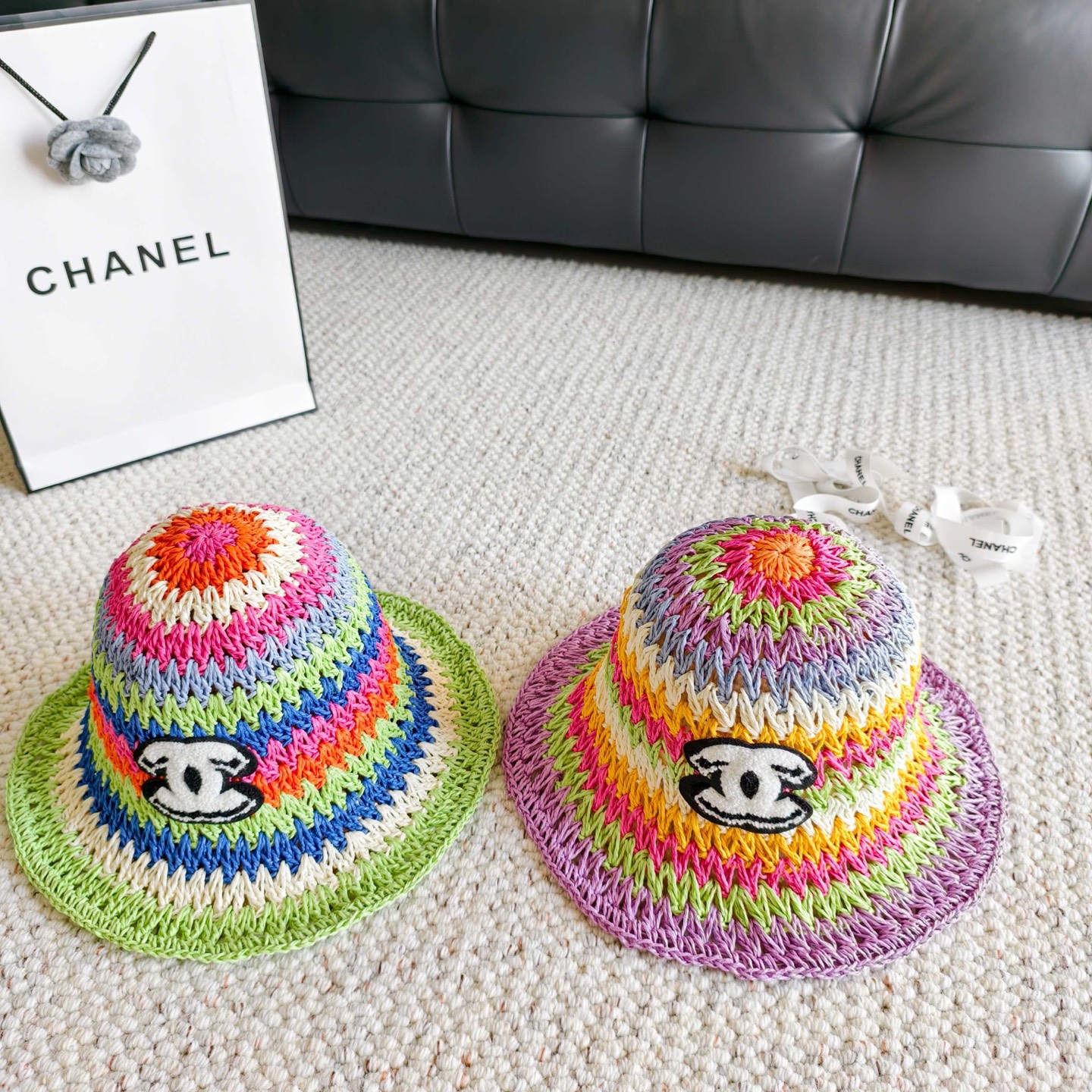 💛配防尘袋【Chanel香奈儿】2026新款彩虹拼色编织款渔夫帽，🔆百搭日常款～休闲出街#