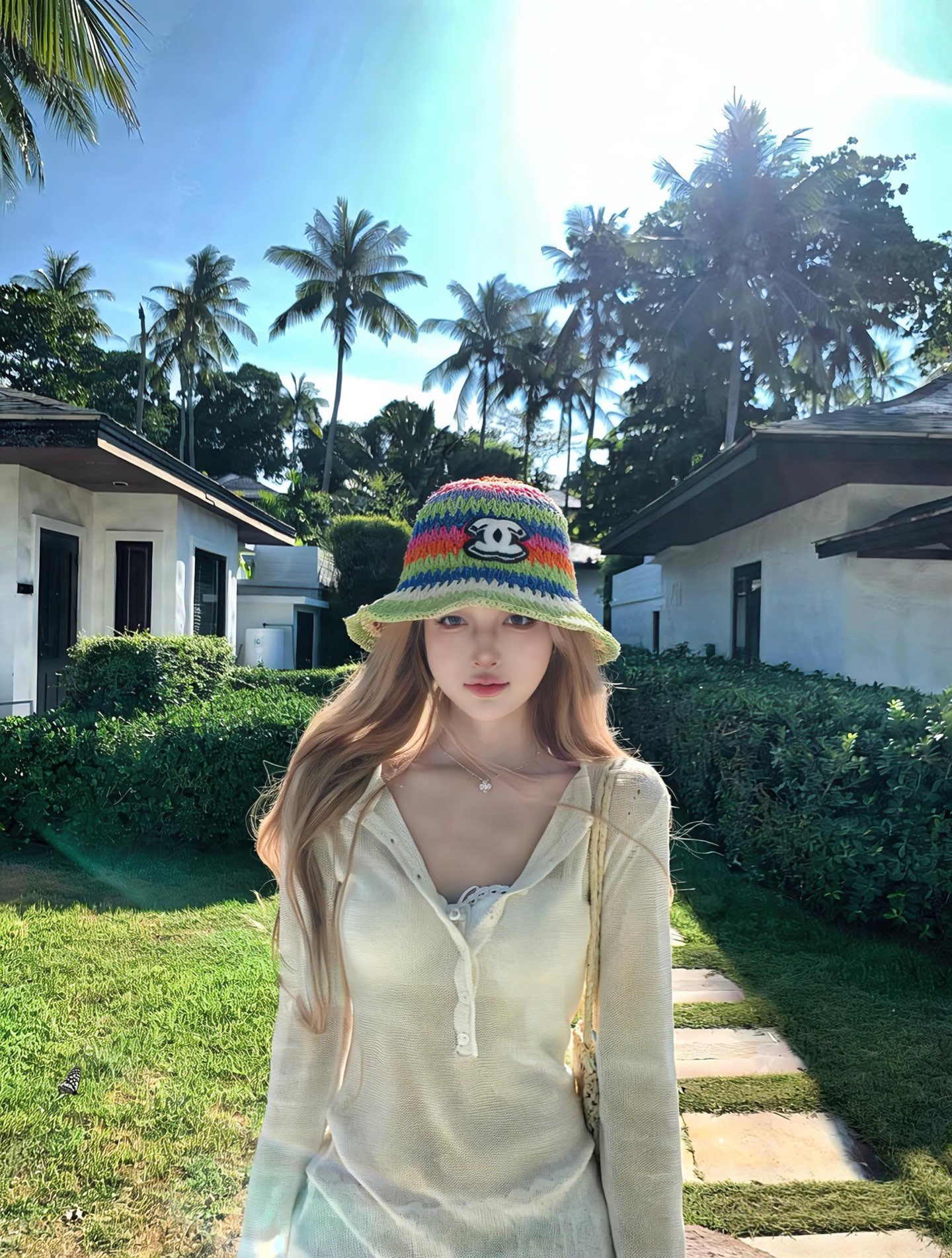 💛配防尘袋【Chanel香奈儿】2026新款彩虹拼色编织款渔夫帽，🔆百搭日常款～休闲出街#