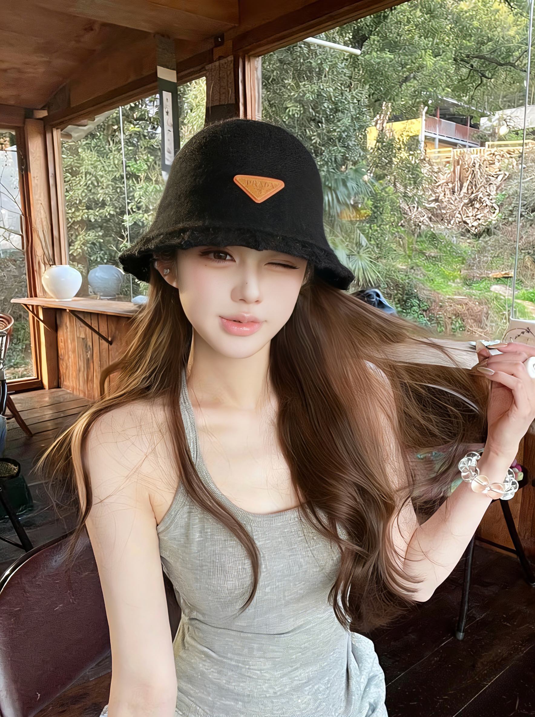 💛配防尘袋【PRADA普拉达】2026新款针织桶帽渔夫帽，🔆百搭日常款～休闲出街#