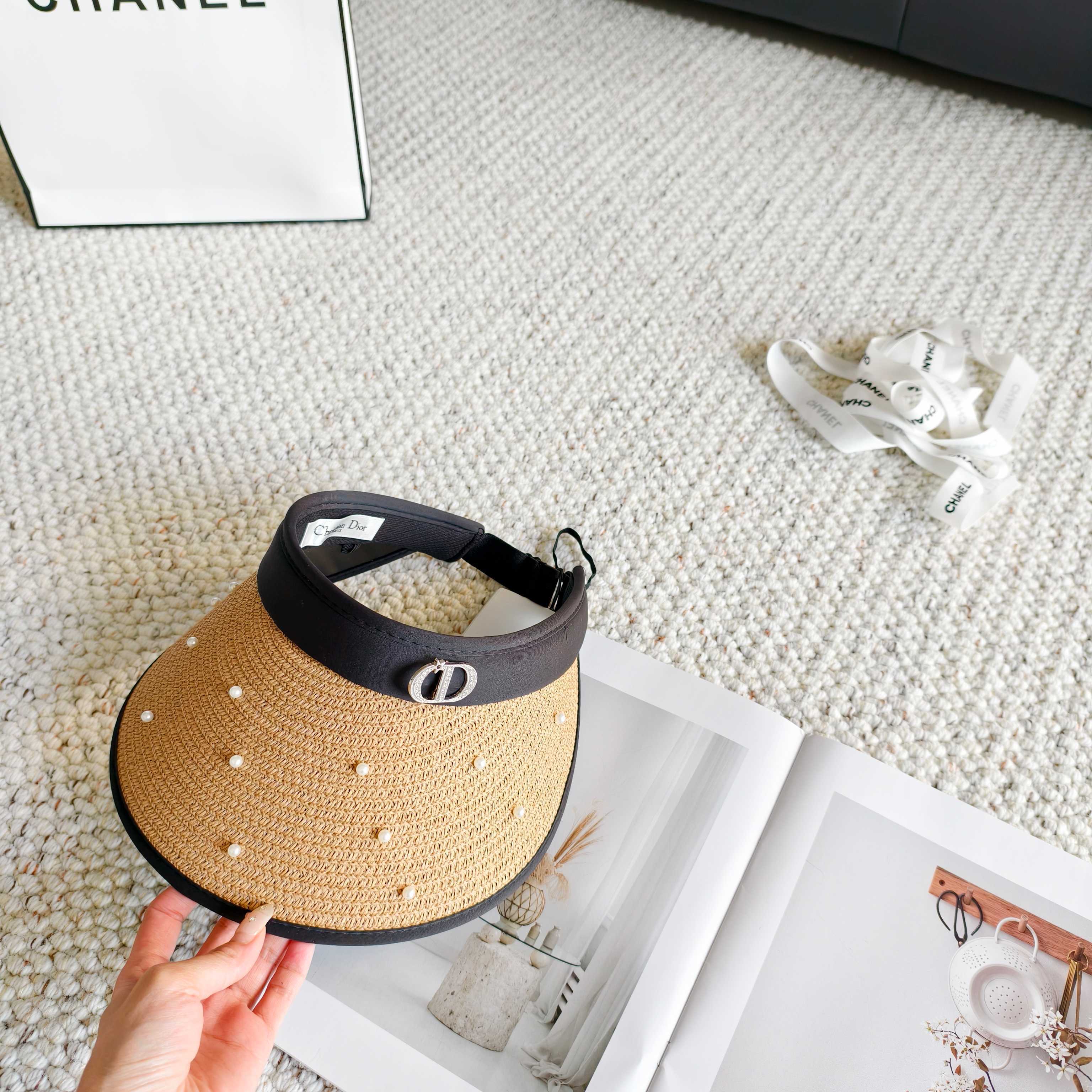 💛配防尘袋 【DIOR迪奥】2026新款独家款珍珠款遮阳帽空顶帽，🔆遮阳百搭～休闲出街神器