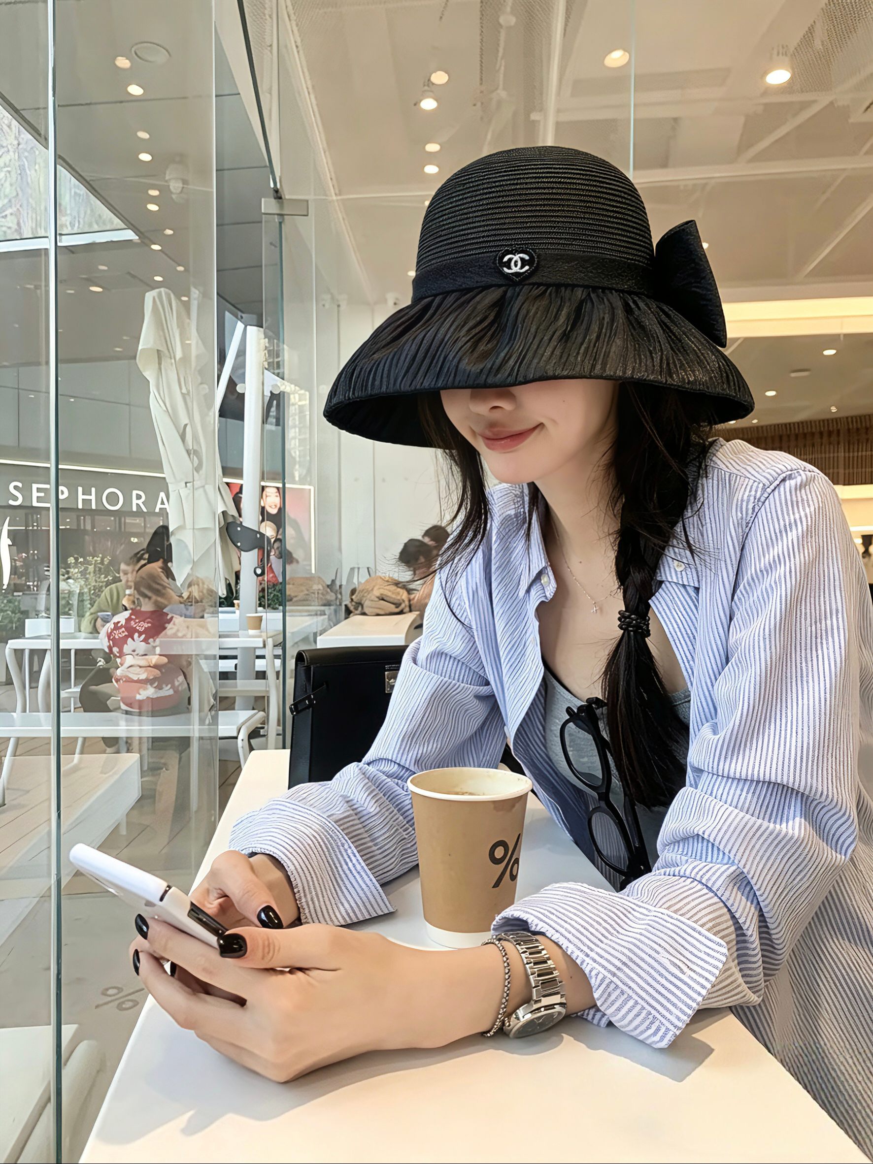 💛配防尘袋【CHANEL香奈儿】2026新款拼接大沿遮阳编织渔夫帽独特设计～度假首选
