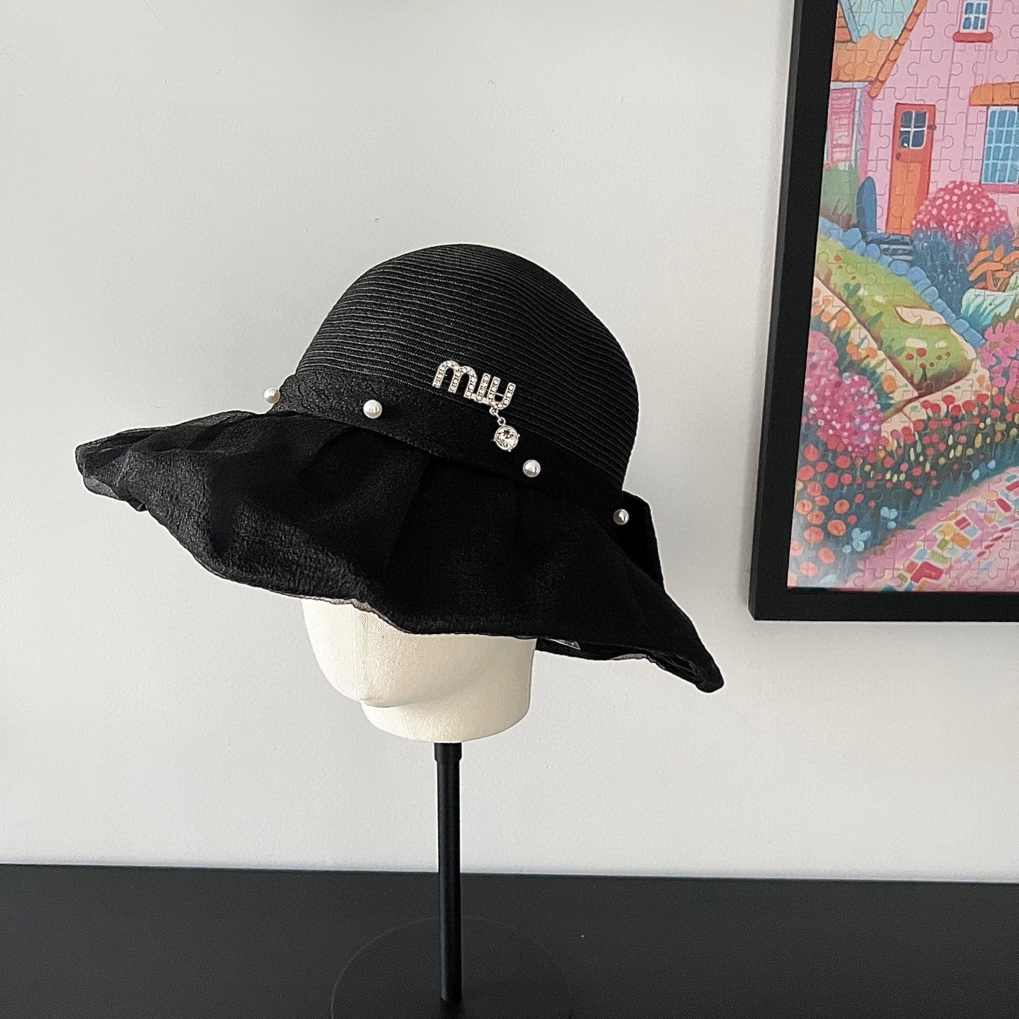 💛配防尘袋【MIUMIU缪缪】2026新款欧根纱款珍珠重工渔夫帽独特设计～日系简约的一款