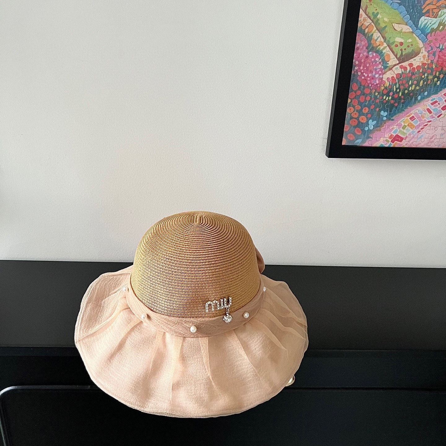 💛配防尘袋【MIUMIU缪缪】2026新款欧根纱款珍珠重工渔夫帽独特设计～日系简约的一款