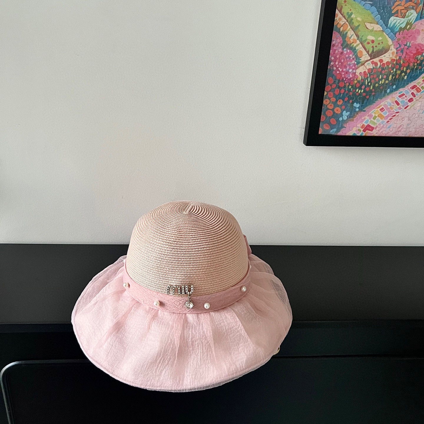 💛配防尘袋【MIUMIU缪缪】2026新款欧根纱款珍珠重工渔夫帽独特设计～日系简约的一款