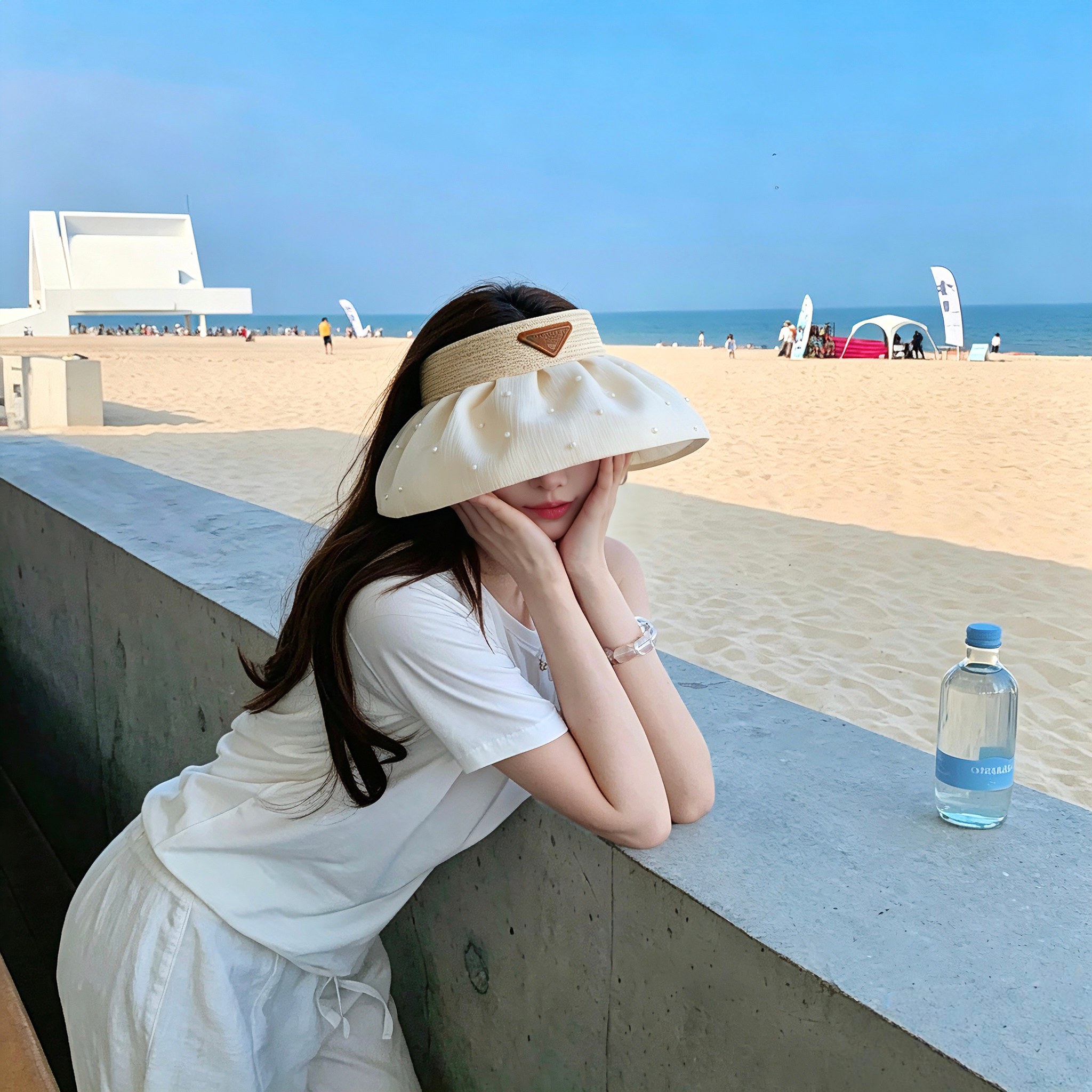 特💛配防尘袋 【PRADA普拉达】2026新款独家珍珠款遮阳帽空顶帽，🔆遮阳百搭～休闲出街神器