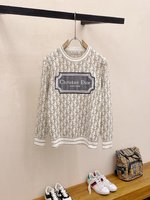 Dior Clothing Sweatshirts Unisex Knitting Wool Fall/Winter Collection Casual