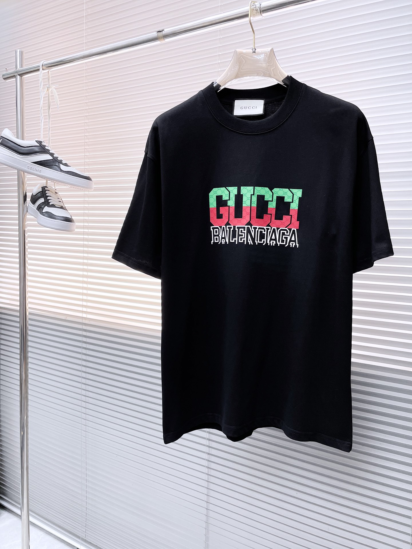 Gucci Clothing T-Shirt Black White Printing Cotton Fashion Short Sleeve