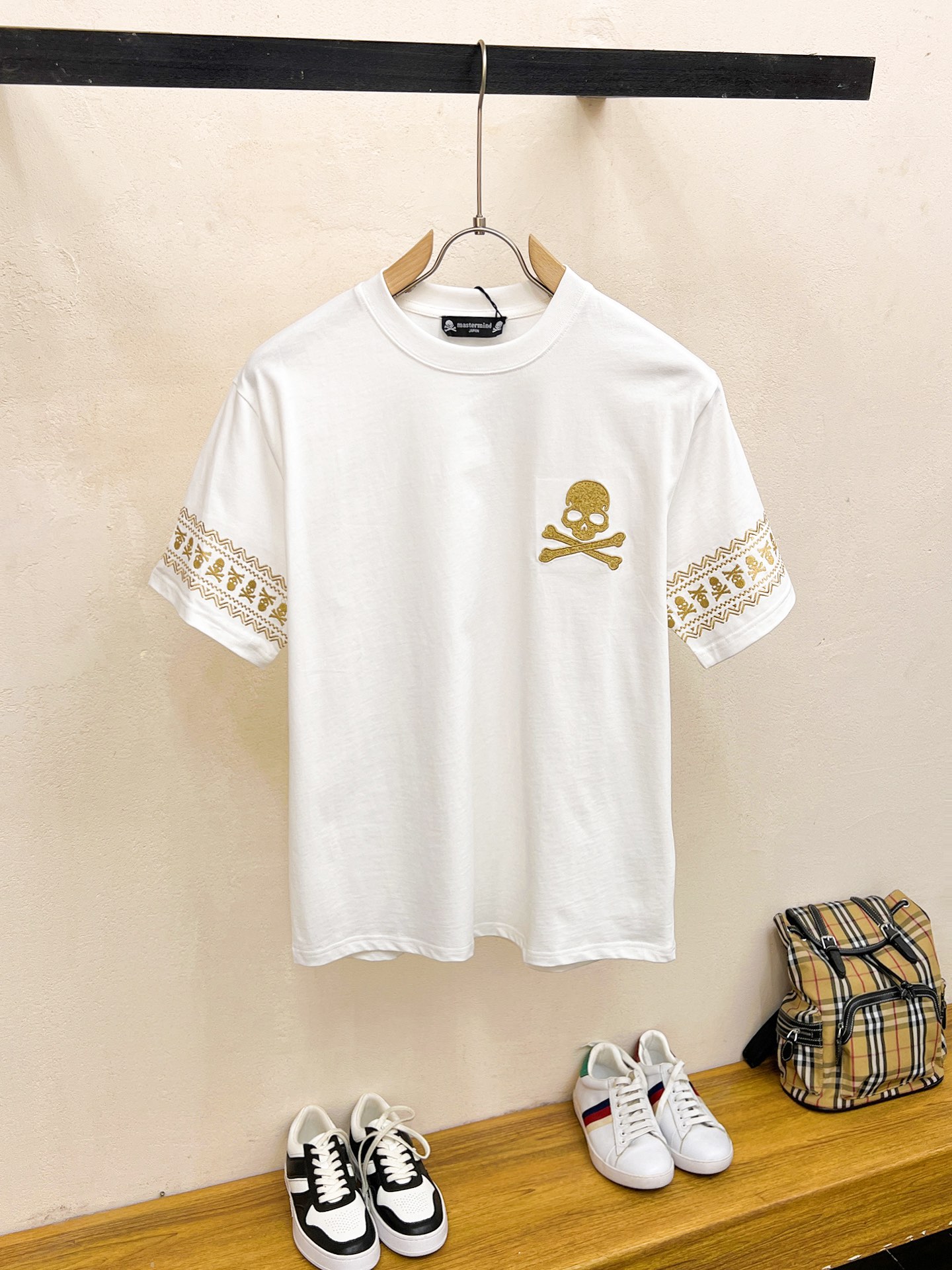 FAKE der besten Qualität
 Mastermind JAPAN Kleidung T-Shirt Schwarz Weiß Stickerei Baumwolle Fashion Kurzarm