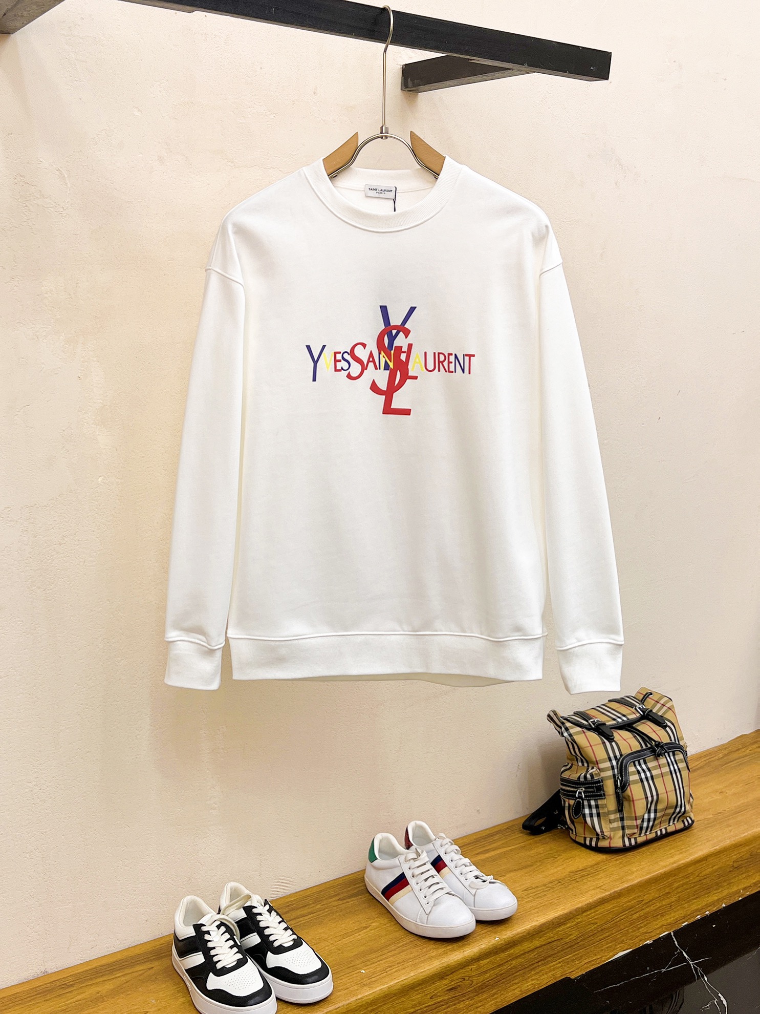Yves Saint Laurent Cotton Sweatshirt with Multicolor Logo - Unisex Design