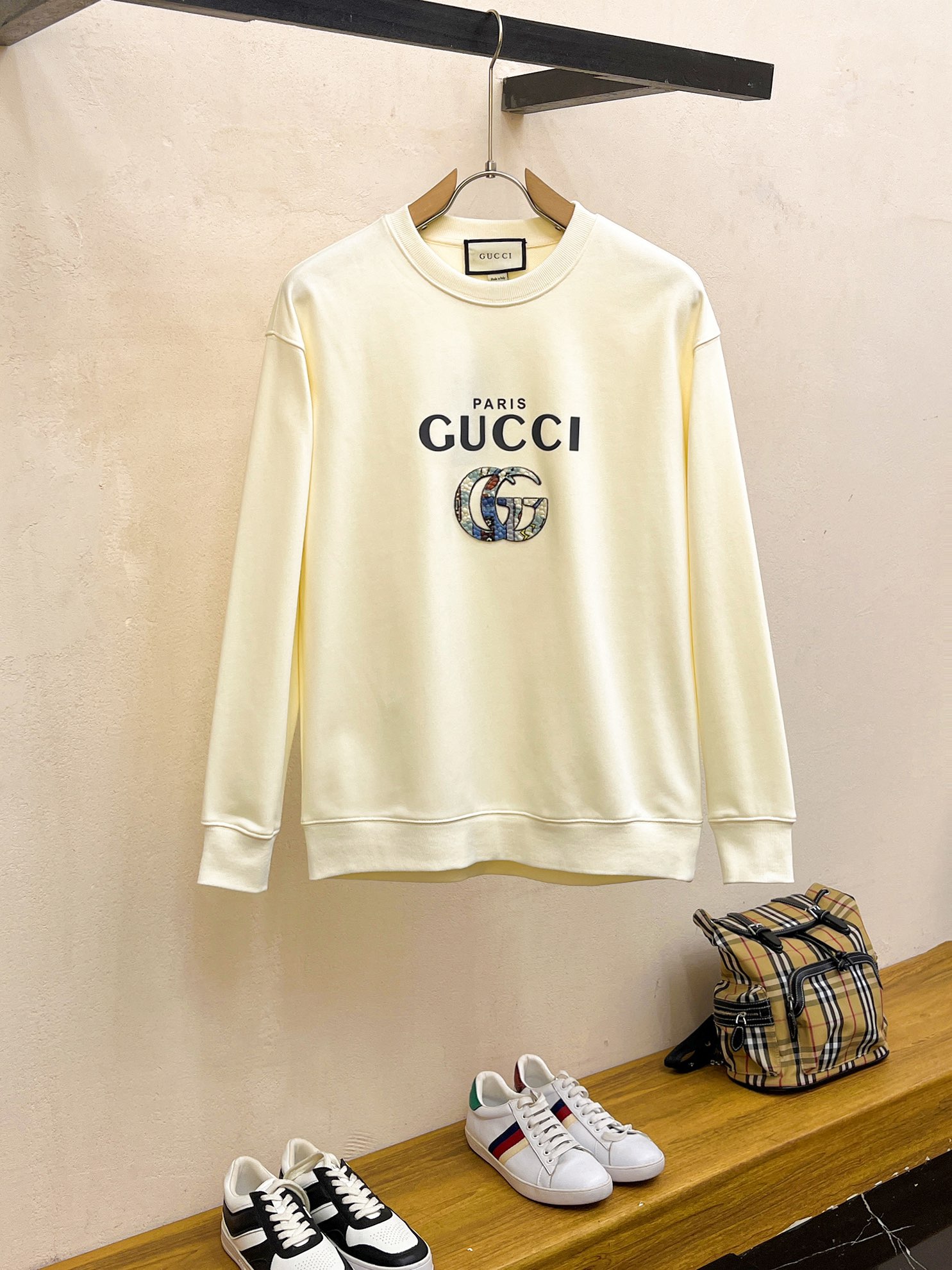 Gucci Paris Logo Embroidered Cotton Sweatshirt - Unisex, Cream White