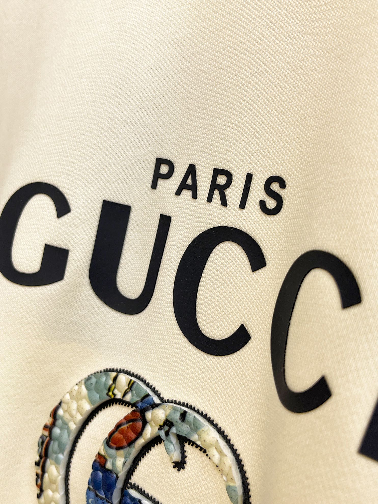 Gucci Paris Logo Embroidered Cotton Sweatshirt - Unisex, Cream White 5 i1728968740 5654 4