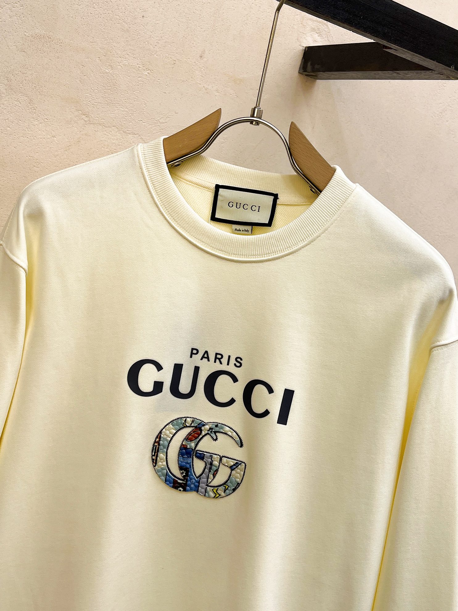 Gucci Paris Logo Embroidered Cotton Sweatshirt - Unisex, Cream White 3 i1728968740 6972 0