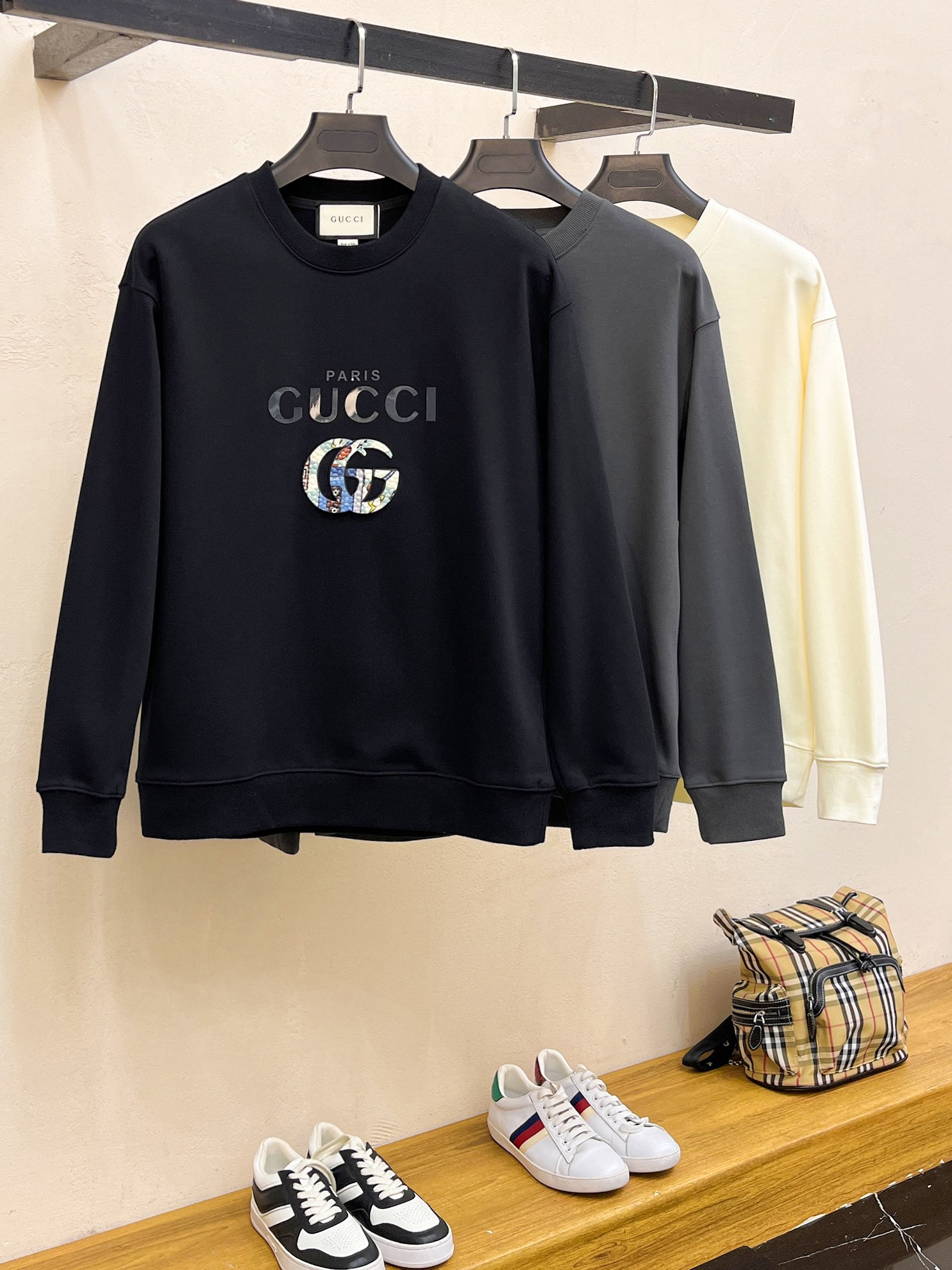Gucci Paris Logo Embroidered Cotton Sweatshirt - Unisex, Cream White 10 i1728968740 836 1