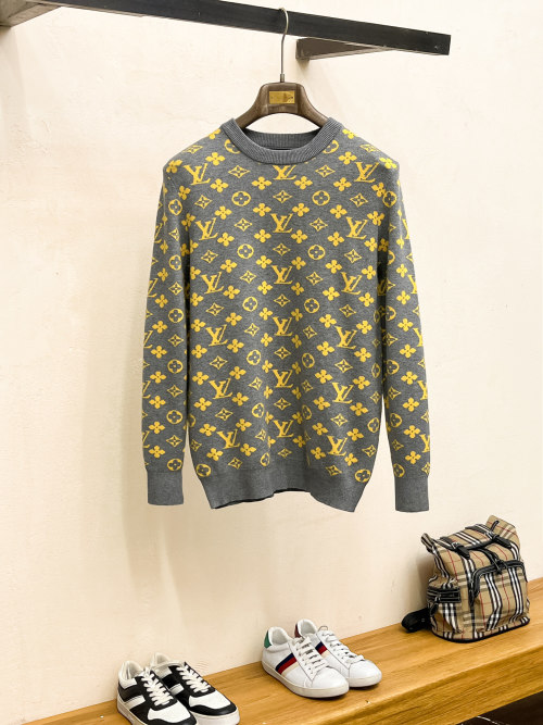 Men's Louis Vuitton Inspired Gray Wool Blend Sweater with Patterned Design 4 Men's Louis Vuitton Inspired Gray Wool Blend Sweater with Patterned Design