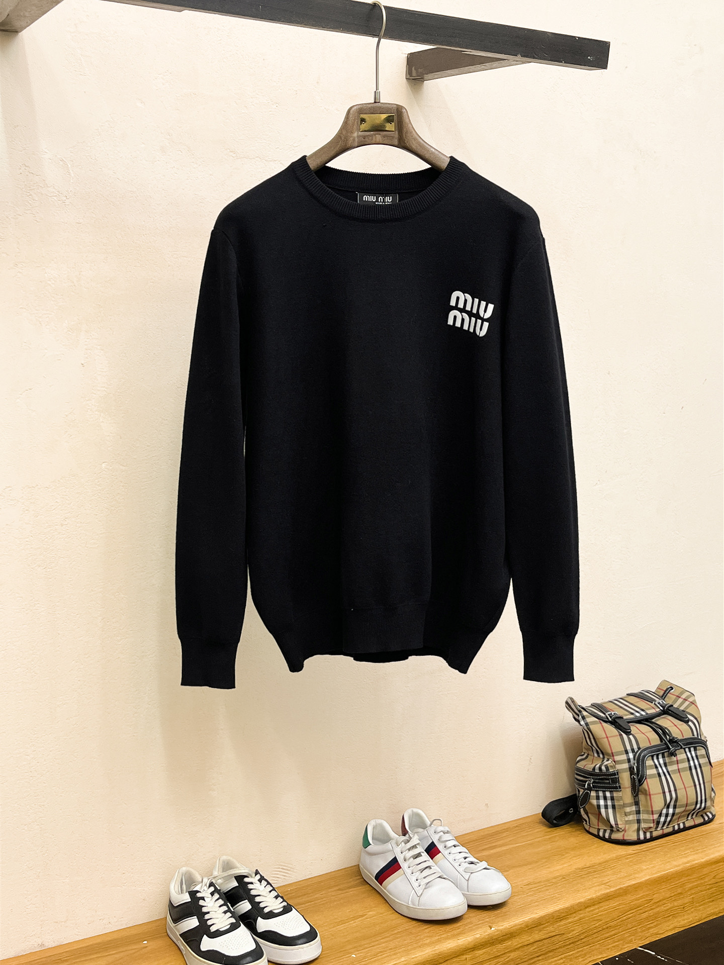 Miu Miu Crew Neck Sweater, Long Sleeves, Knitted, Silicone Logo, M to 3XL
