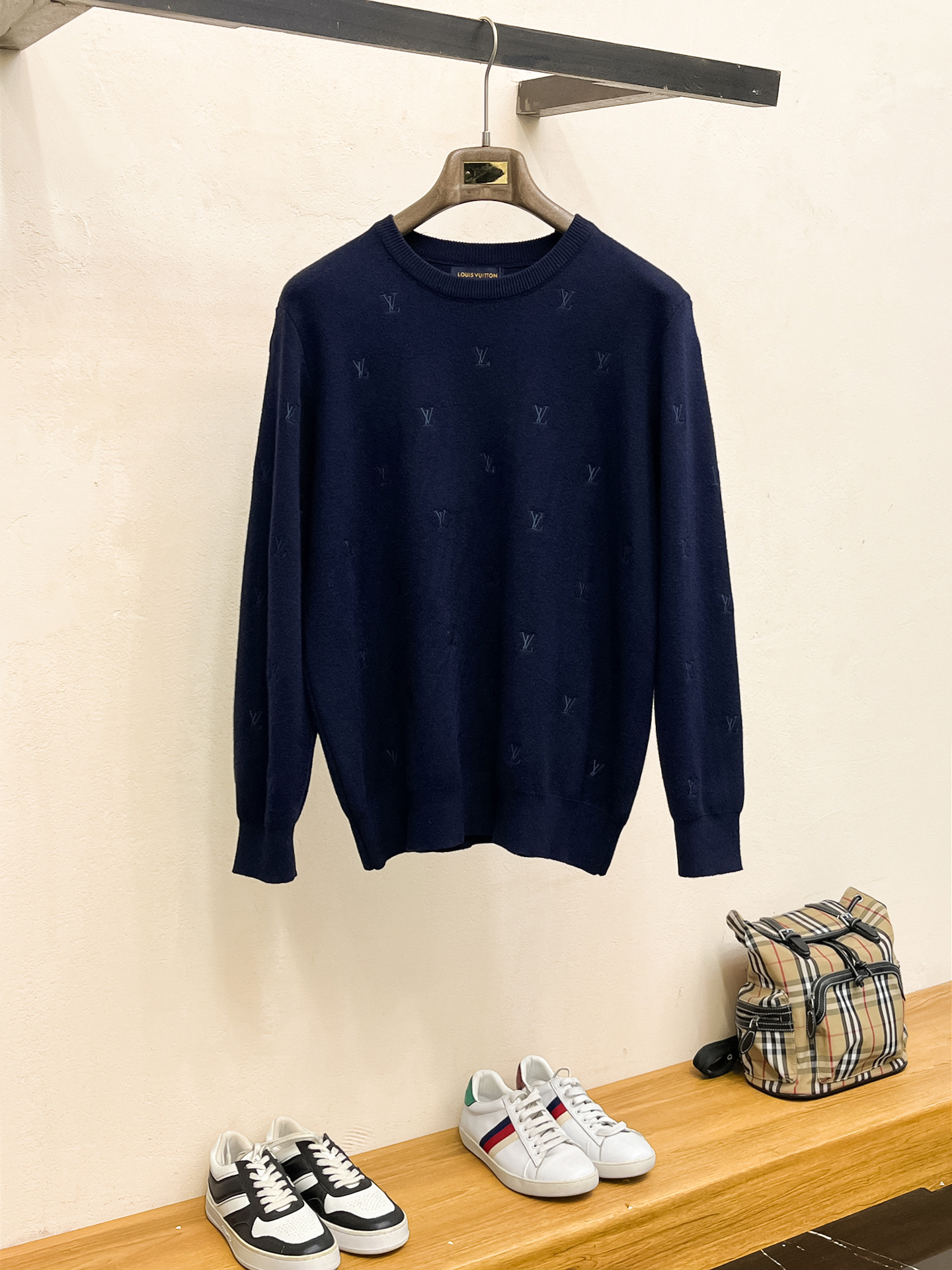 Louis Vuitton Men's Merino Wool Sweater with Embroidered Monogram Pattern