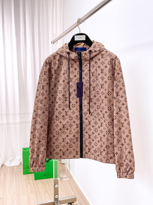 Louis Vuitton Monogram Print Zip-Up Jacket, Brown, Luxury Outerwear 1 Louis Vuitton Monogram Print Zip-Up Jacket, Brown, Luxury Outerwear