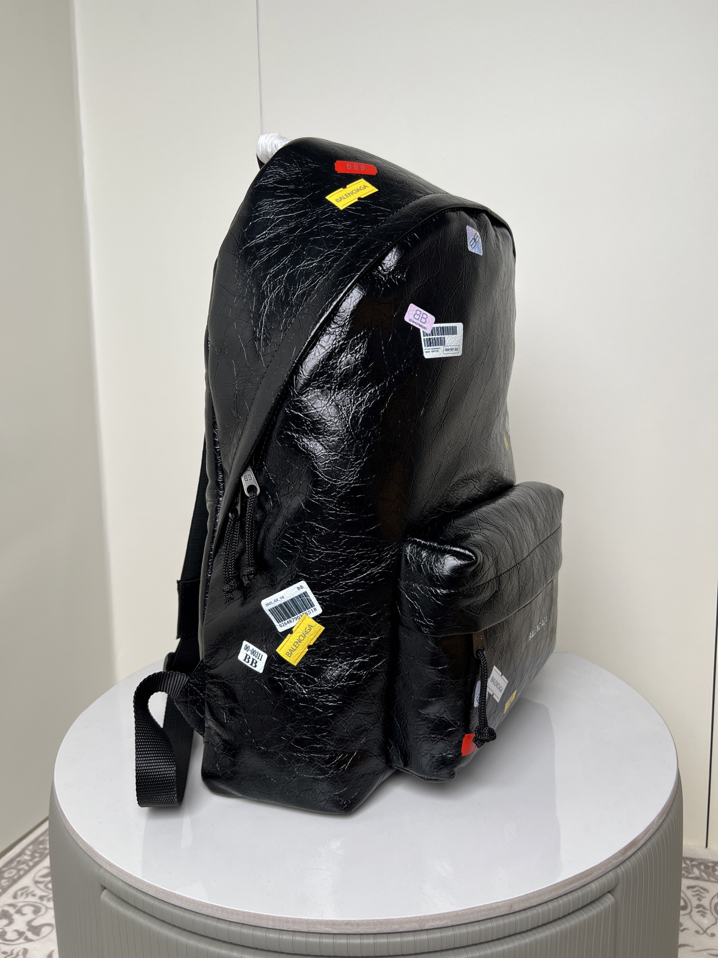 Balenciaga Style Black Leather Backpack Lookbook Reference image 2