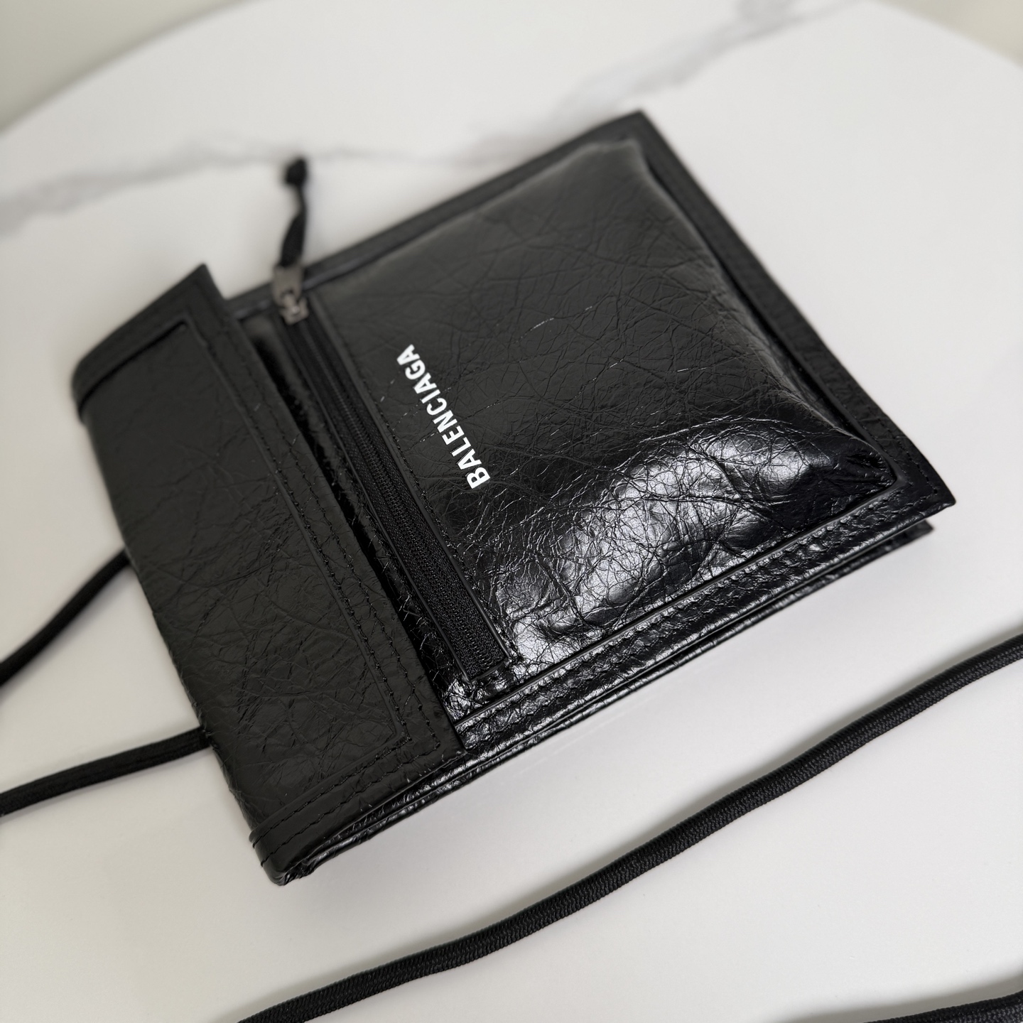 Balenciaga Black Leather Phone Pouch
