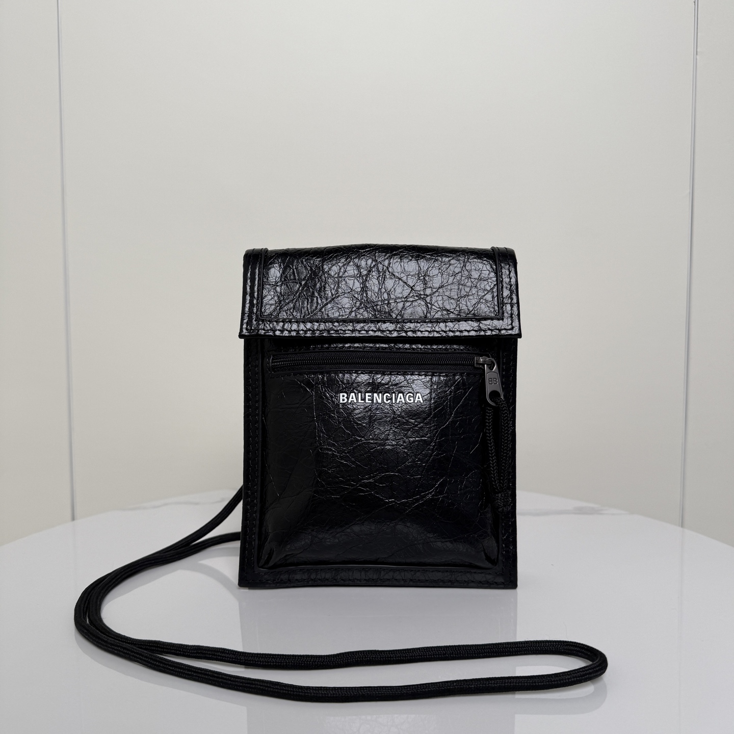 Balenciaga Black Leather Phone Pouch