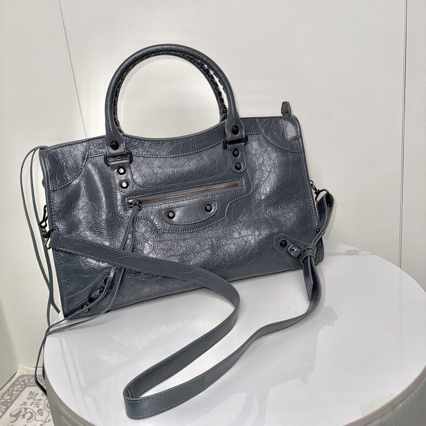 BALENCIAGA LE CITY 新版机车包 深灰色大号