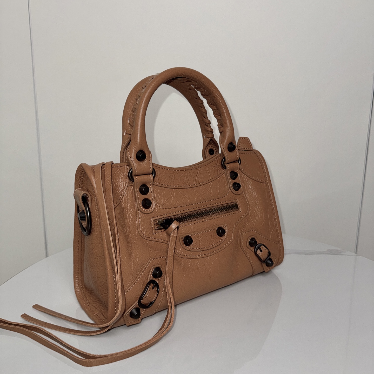 BALENCIAGA LE CITY 小号机车包 驼色 ブラック銅釘