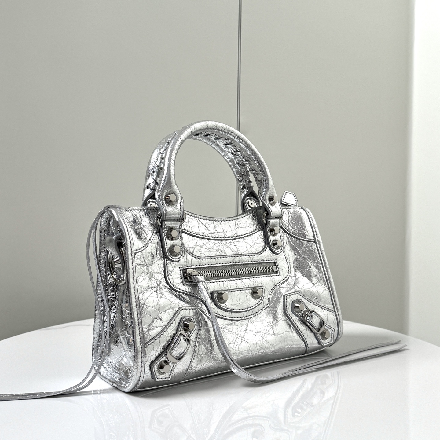 バレンシアガ Le City シルバー機車バッグ